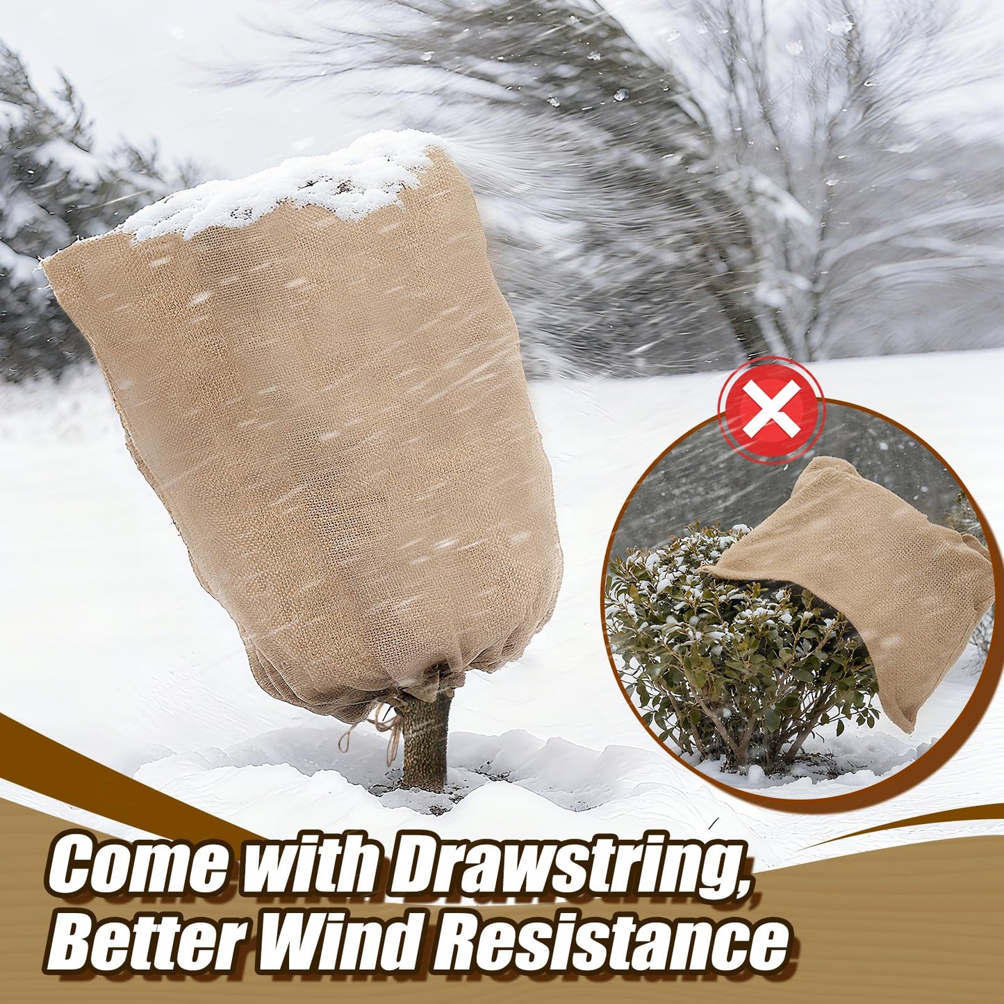 ANPHSIN Burlap Plant Covers Freeze Protection for Patio Winterizing - 2pcs 24"×40" Winter Frost Protector with Drawstring, Reusable Tree Freeze Blanket for Garden Bushes