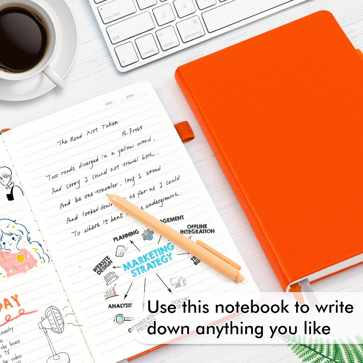 5 Pack Notebooks Journals Bulk with 5 Black Pens, Feela A5 Hardcover Notebook Classic Ruled Lined Journal Set with Pen Holder for School Business Journaling Note Taking, 120 GSM, 5.1”x8.3”, Orange