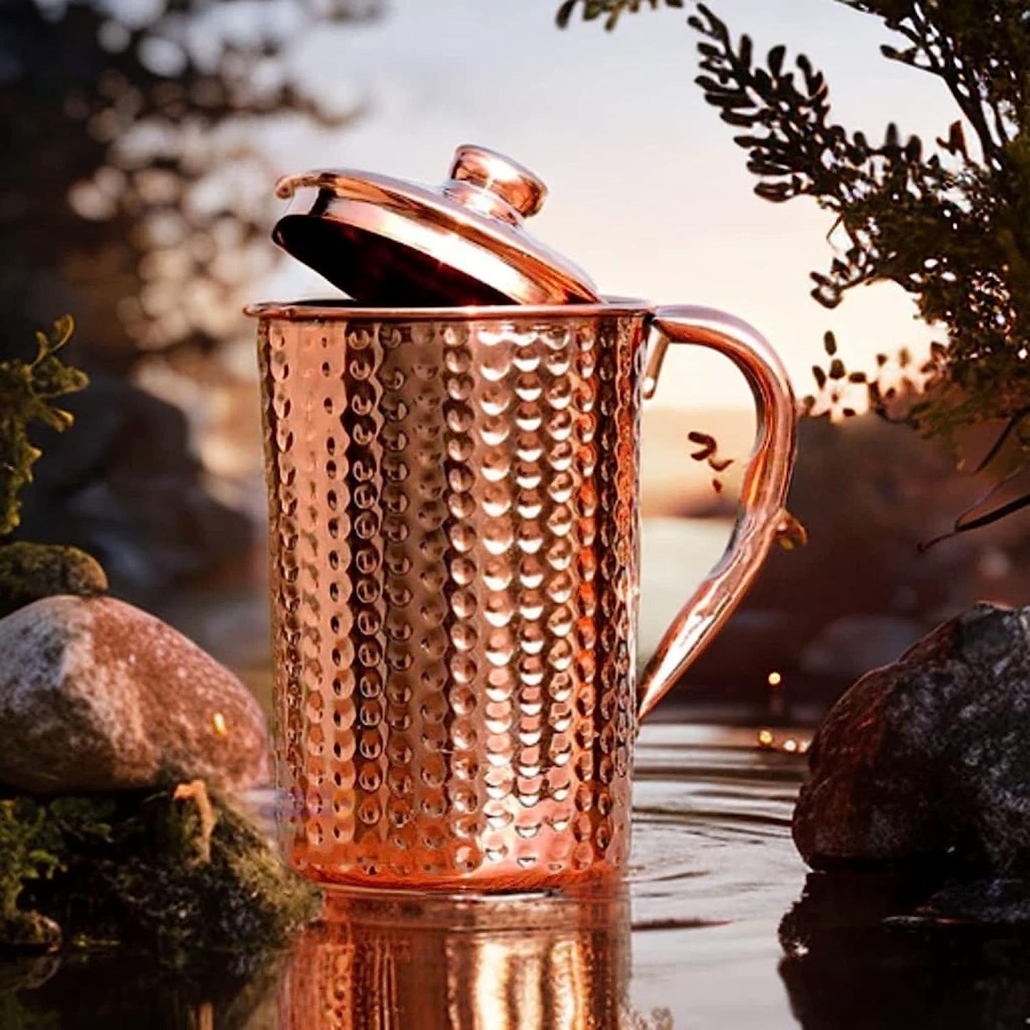 2activelife 100% Pure Copper Pitcher 50.72 Oz / 1500 ml | Drinking Water Traditional Hammered Pitcher with Lid | Copper Jug Handle Water Bottle | Ayurveda Health Benefits | Serving Water in Daily Use