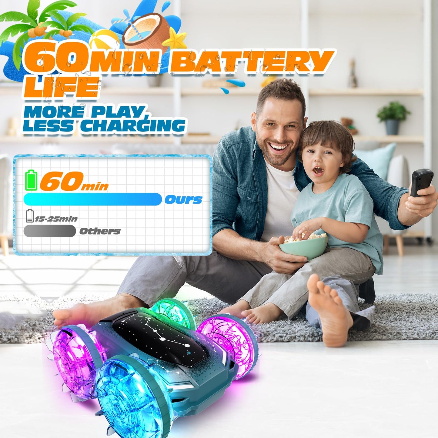 Tecnock Amphibious Remote Control Car Boat, 4WD Gesture RC Cars with Magnetic Charging, 60 Min Playtime, LED Lights, Pool Toys for Kids Ages 6-12, Gift Toys for Boys Girls