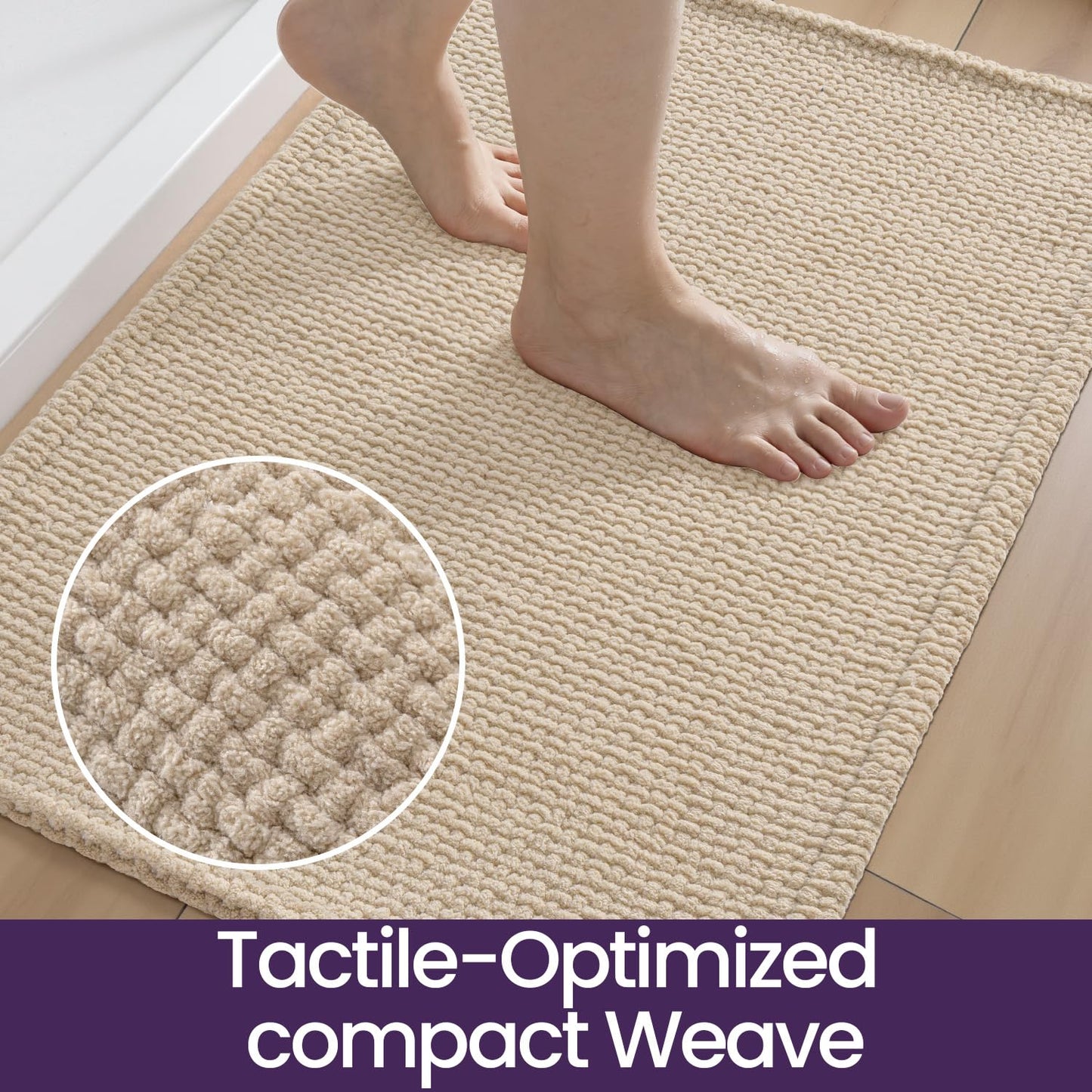 DEXI Bath Mat 24x36 Soft Absorbent Chenille Rug for Bathroom, Non Slip Washable Bathmat Shower Floor Carpet for Tub, Sink, Beige