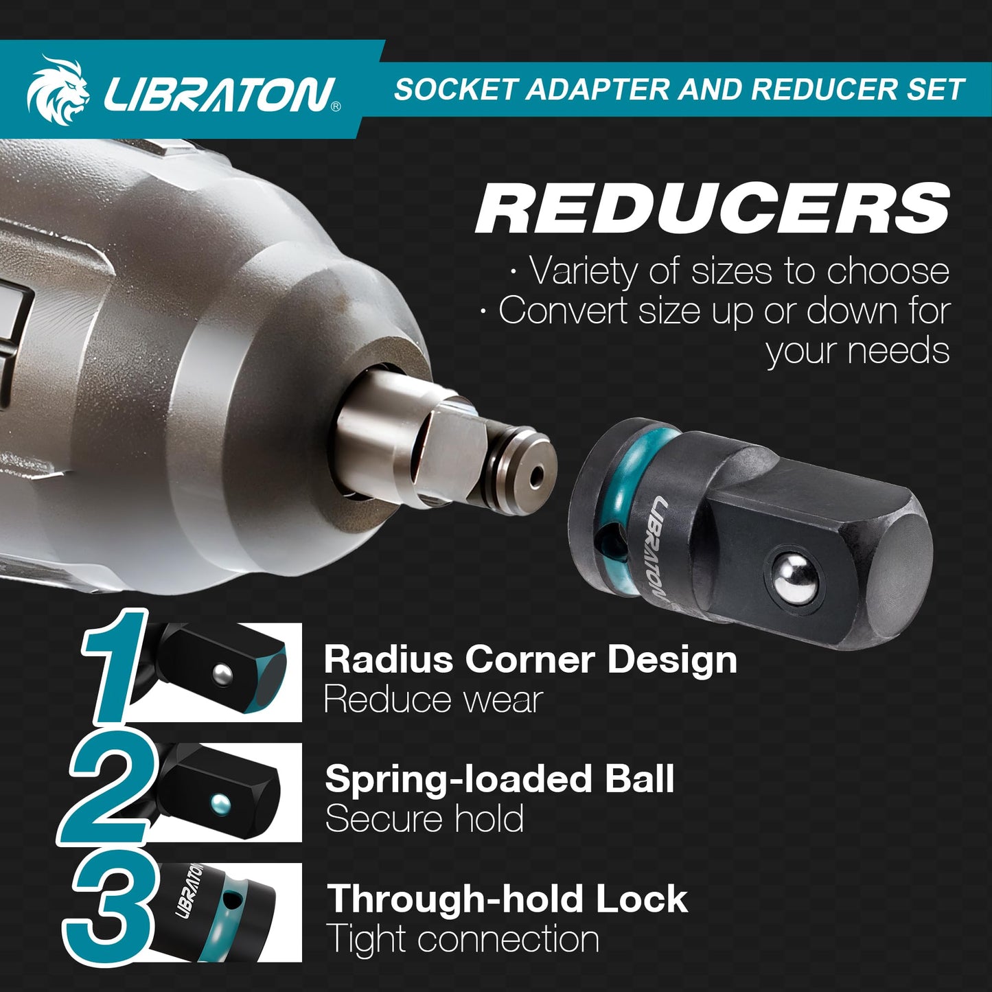 LIBRATON 20PCS Socket Adapter and Reducer Set, Impact Socket Adapters, Includes Cr-V Reducers, Cr-Mo Universal Joints, Cr-V Socket Adapter Extension, XPE Foam, for Automotive Repair DIY Project