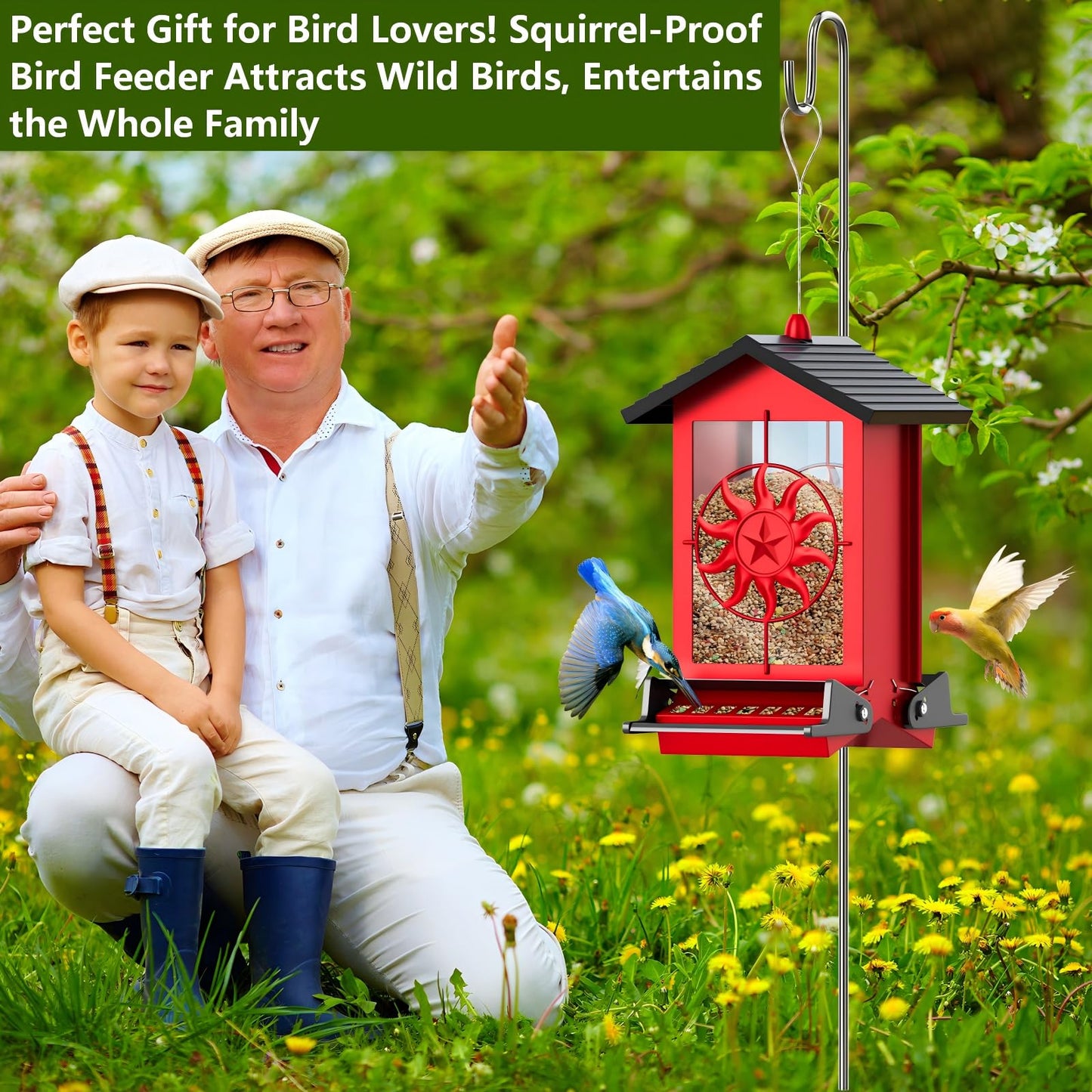Squirrel Proof Bird Feeders for Outdoors With Weight-Activated, 5LB Large Metal Wild Bird Feeders for Cardinals,Blue jay,Finch, Weatherproof Durable Hanging Bird Feeder for Backyard,Garden,Patio-Green