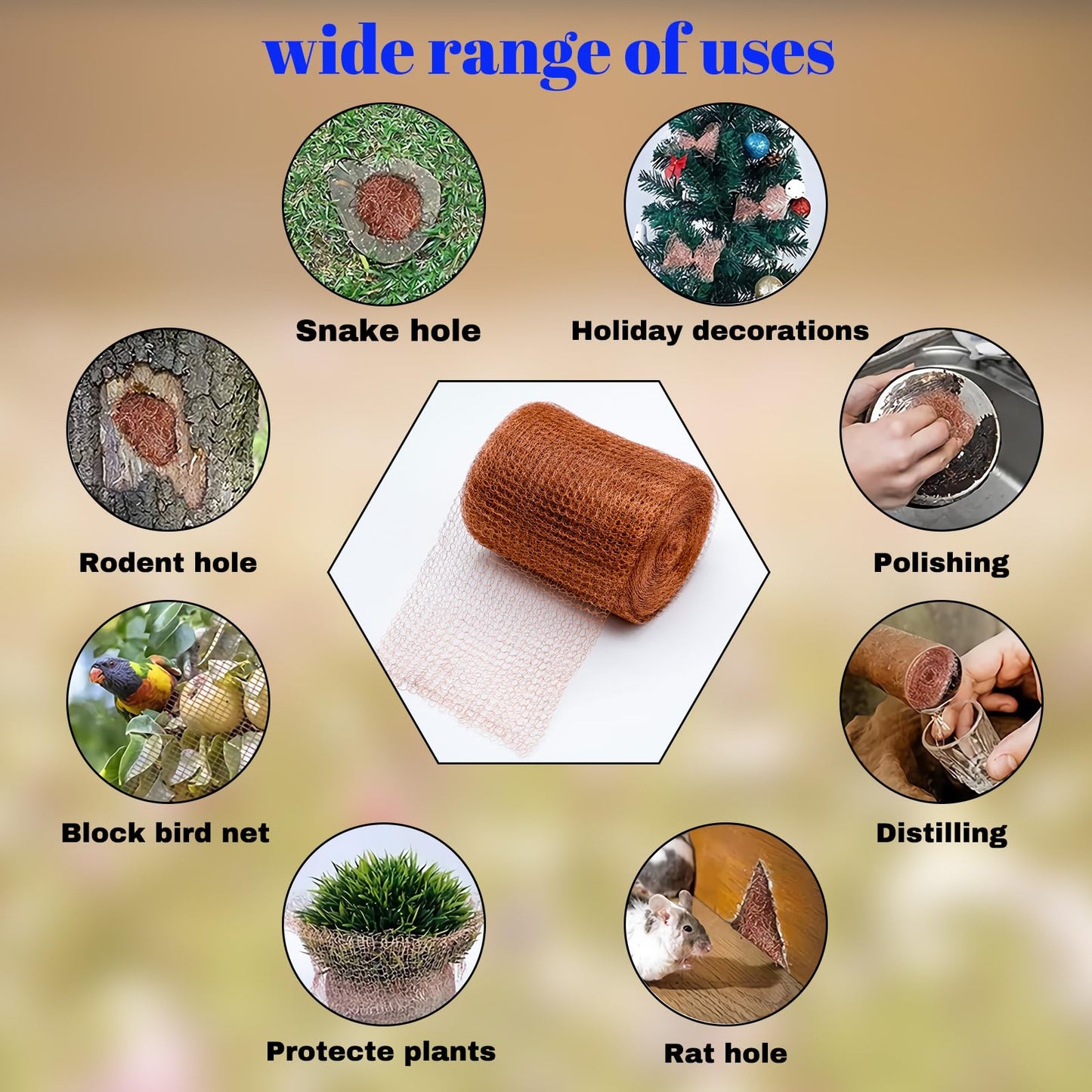 Wondfamiker Pure-copper Mesh Roll-pest Control-fabric - Knitted Fill Stuff Gap Blocker Barbecue Grill Clean Plant Seedlings Protector (100FT/30M)