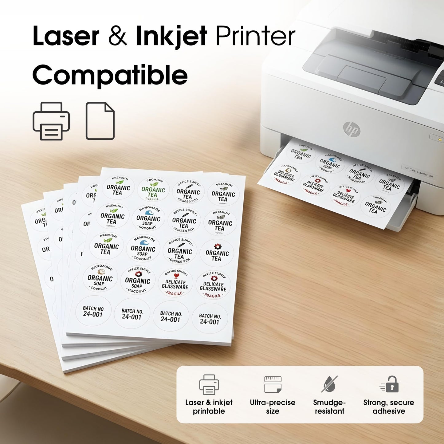 2" Circle Printable Labels Compatible with Inkjet and Laser Printers - 250 Sheets, 5000 Matte White Round Stickers for Product Labeling, Packaging, Organization - Spartan Industrial Template C004