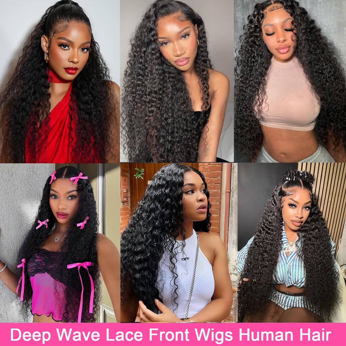 Brazilian Virgin Deep Wave Human Hair 13x6 HD Lace Frontal Wig 24Inch 200 Density Deep Curly Human Hair Lace Frontal Wigs Pre Plucked with Baby Hair 12A 100% Virgin Human Hair Wigs Full and Thick