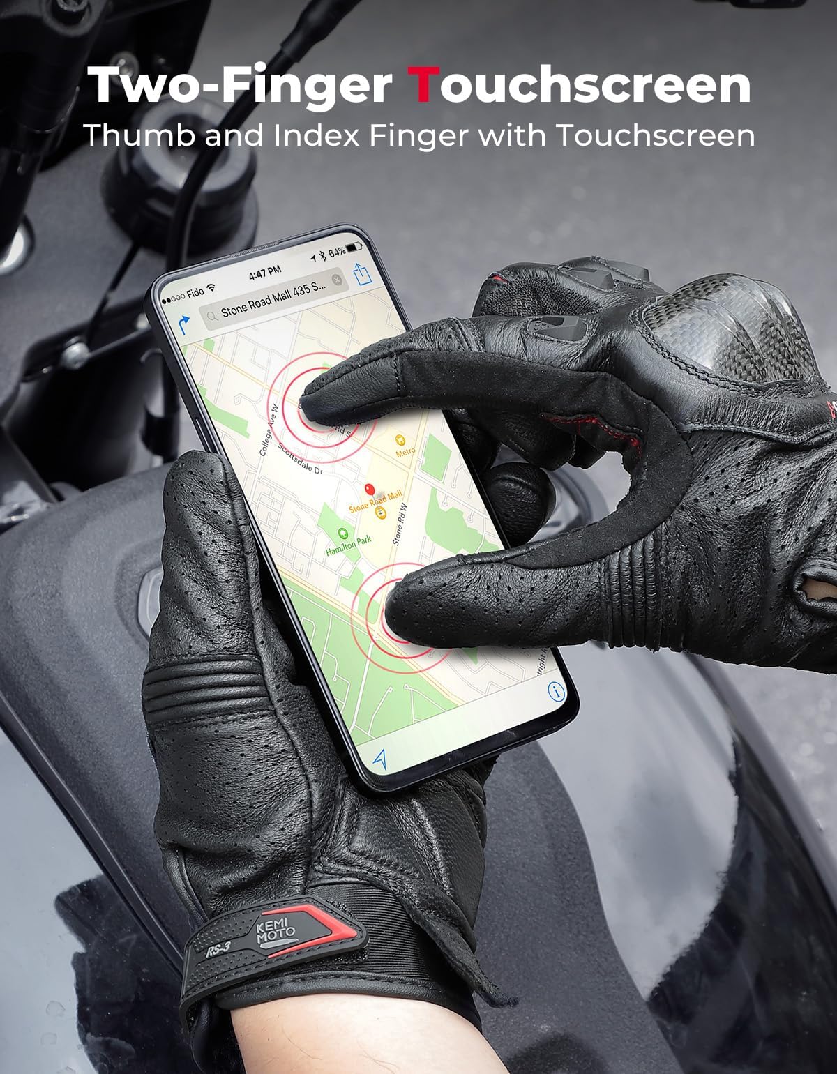 KEMIMOTO Sheepskin Leather Motorcycle Gloves for Men, Motorcycle Gloves for Motorcross Motorbike Dirt Bike Bicycle Racing ATV UTV