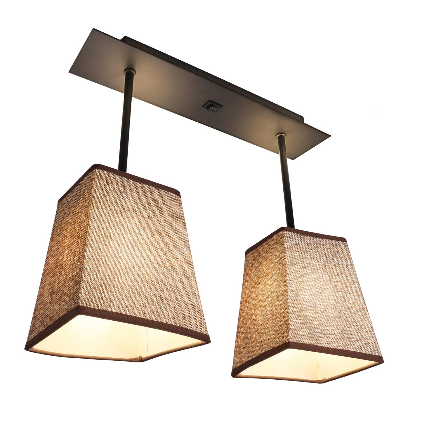 Facon RV Pendent Dining-Room Lamp with 2 Replaceable Bulbs(Included), 12V Interior Light with Switch for RV Motorhome Camper Trailer, Square Brown Fabric Shape