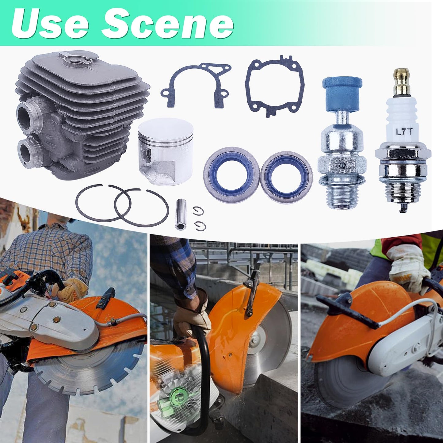 Adefol 50mm Cylinder Piston Gasket Kit for Stihl TS410 TS420 TS 410 420 Cut-Off Saw, TS410 TS420 Cylinder Piston Kit with Oil Seal Decompression Valve Spark Plug Gasket Part # 4238 020 1202