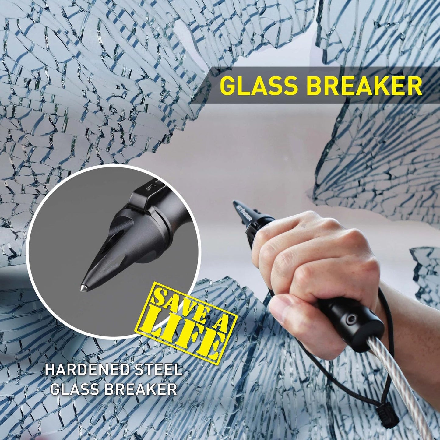 Emergency Car Escape Tool with Window Breaker and Seat Belt Cutter, Portable Multifunctional Car Accessories, Safety Window Breaking Tools -CALZ02 (73cm)