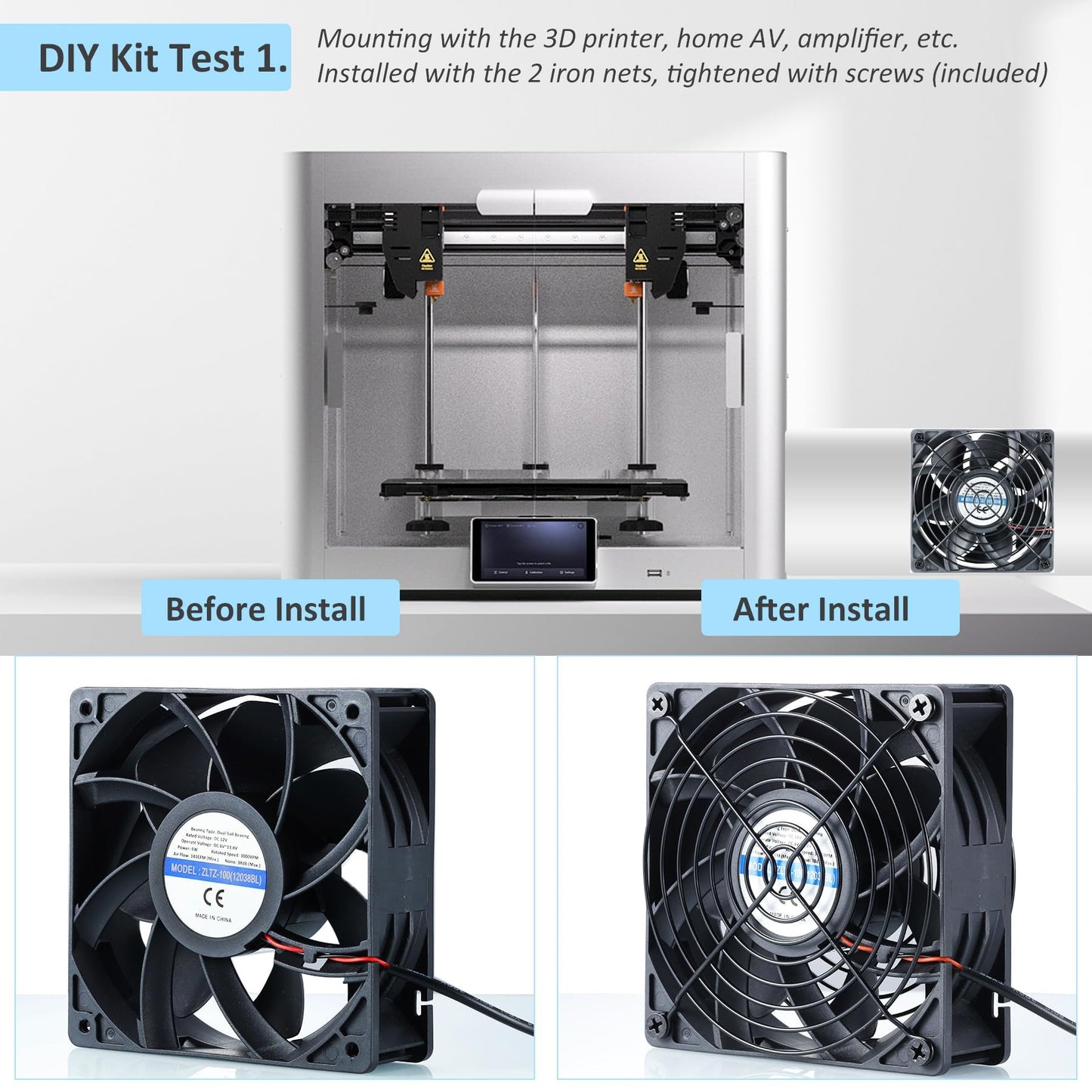 4" Axial Exhaust Fan, 3000RPM 120mm DC12V Dual Ball Bearings Air Exhaust Fume Smoke Extractor Fan Kit for DIY Soldering, 3D Laser, Paint Booth (4" Duct Adapters, Mesh, Dimmer Included)