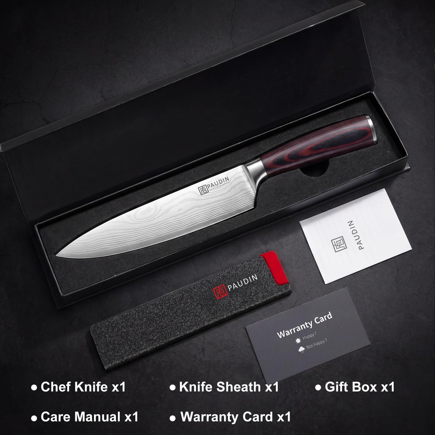 PAUDIN Chef Knife, 8 Inch High Carbon Stainless Steel Sharp Kitchen Knife with Ergonomic Handle, Gift Box for Family & Restaurant