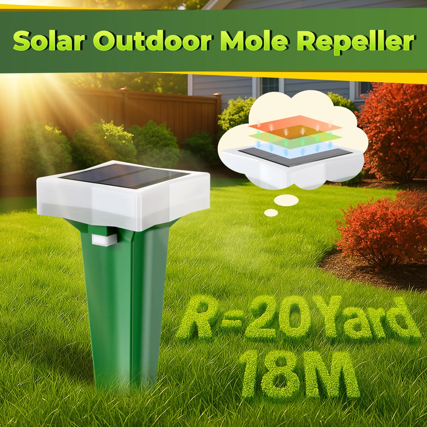 Animal Deterrent Devices, 2 Pack Solar Powered Mole Repellent Raccoon Cat Repeller, Outdoor Waterproof Squirrel Repellent Bird Repellent Devices Outdoor Deer Deterrent Devices 400 Hz