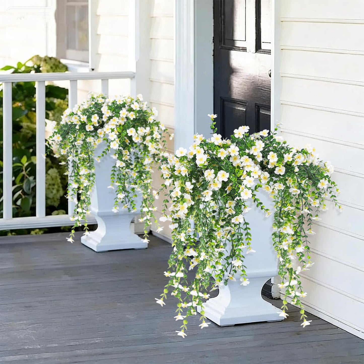 RECUTMS Artificial Flowers for Outdoors Fake Hanging Plants 4 Pcs UV Resistant Silk Daisy Flower Realistic Faux Trailing Vine for Wall Yard Porch Balcony Indoor Outdoor Planters (White)