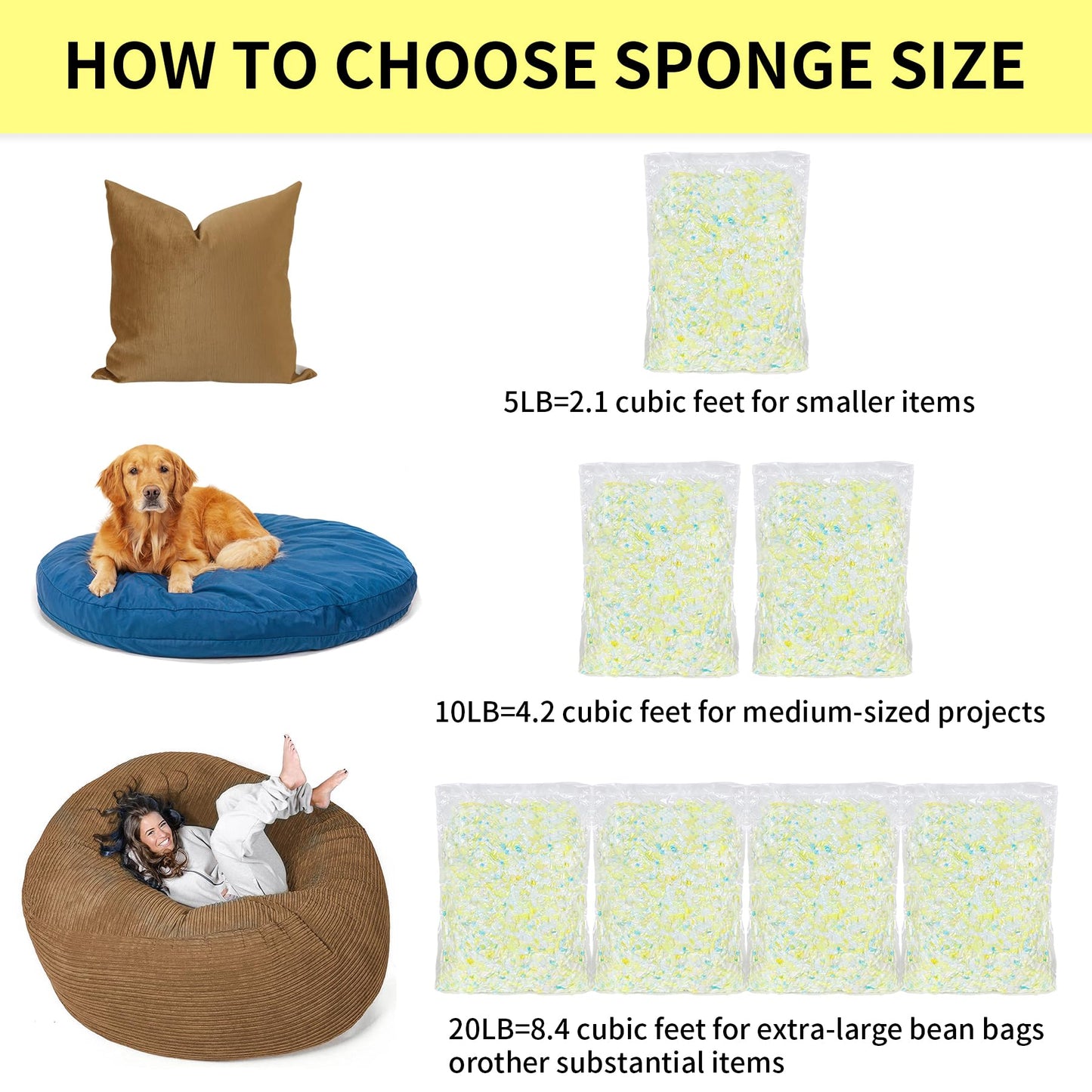 Jecqbor 10lbs Shredded Memory Foam Bean Bag Filler - Ultra-Soft Pillow Stuffing for Couches, Cushions, Stuffed Animals, Dog Beds, and DIY Arts & Crafts Projects