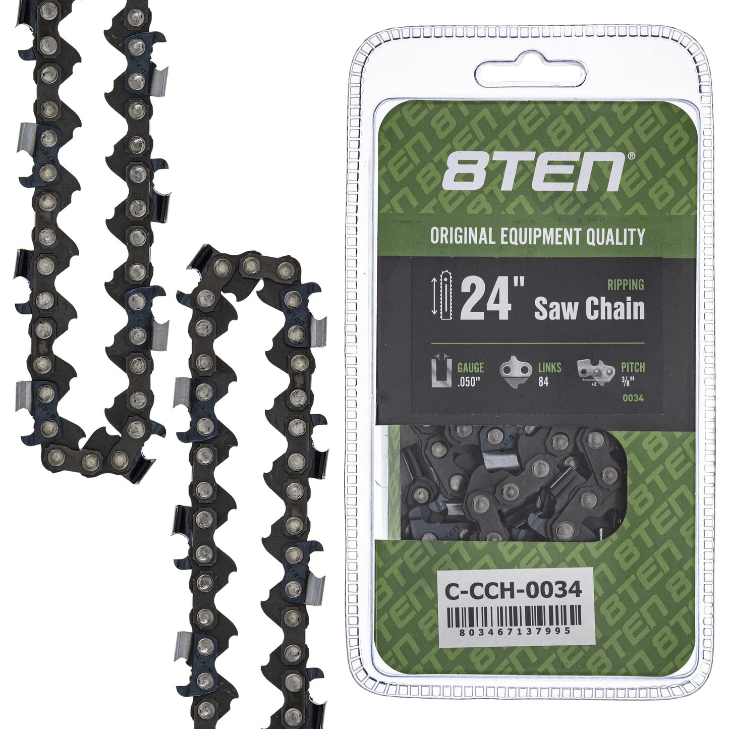 8TEN Ripping Chainsaw Chain 24 Inch .050 3/8 84DL for Husqvarna 455 Rancher Echo CS-590 CS-600P Stihl MS 270 (1 Pack)
