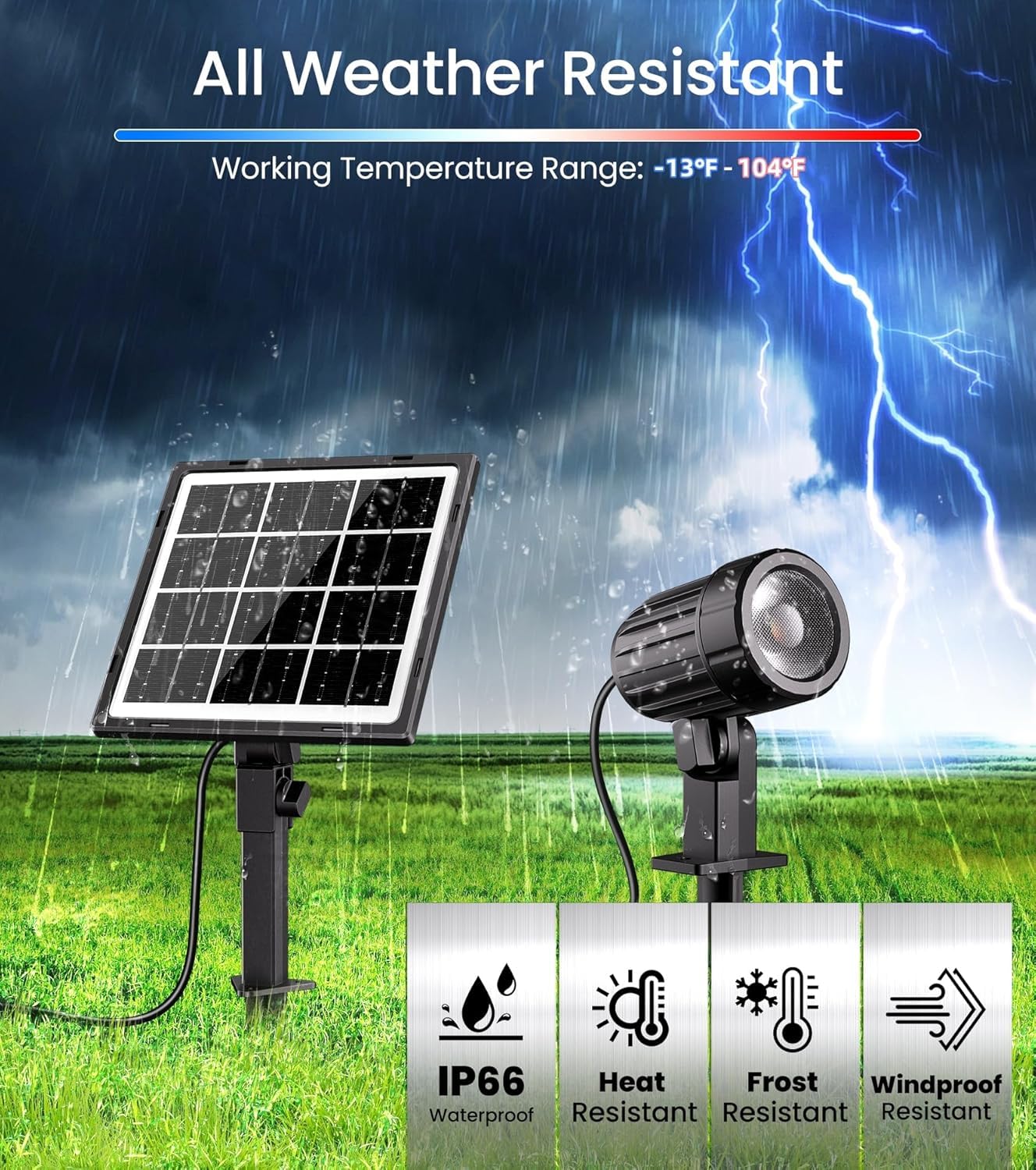 CRODIAL Solar Spot Lights Outdoor 6-in-1, Solar Landscape Lights with 3 Brightness 3 Modes IP66 Waterproof 9.8ft Cable Auto On/Off Outdoor Solar Lights for Yard Pathway Garden Tree（Warm White）