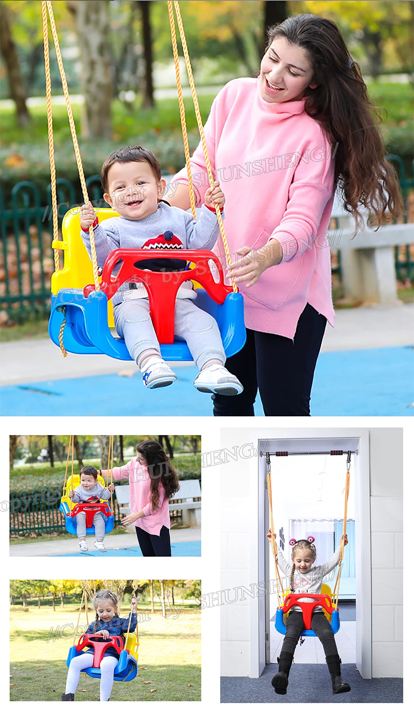 3-in-1 Swing Set for Kids,Hanging Swing Anti-Flip Snug & Secure Detachable Children to Teens Swing Easy Assembly & Store for Outdoor Playground(Blue)