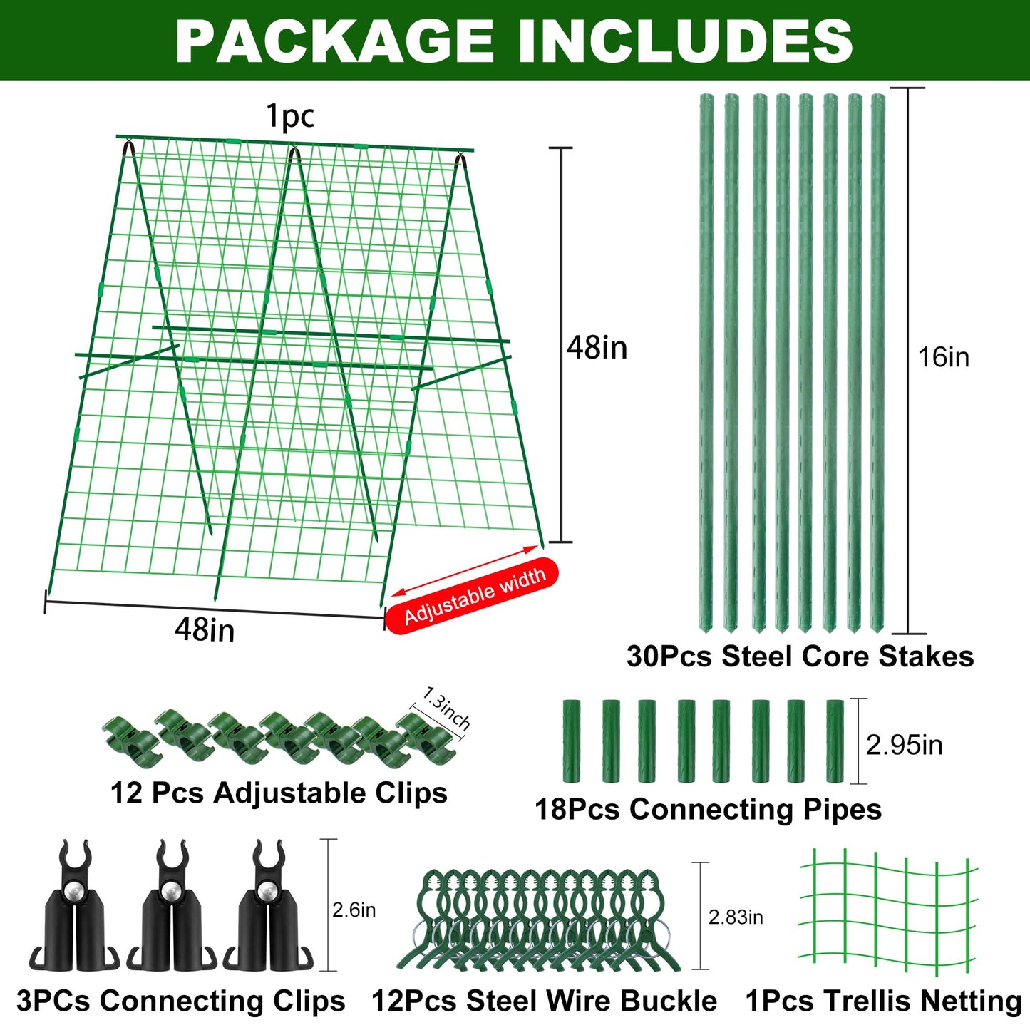 DECOHS A-Frame Metal Garden Trellis Set for Raised Bed-47x 47 Inch Detachable Climbing Trellis with Net and Clips for Outdoor Plant Cucumber Flowers Vegetables