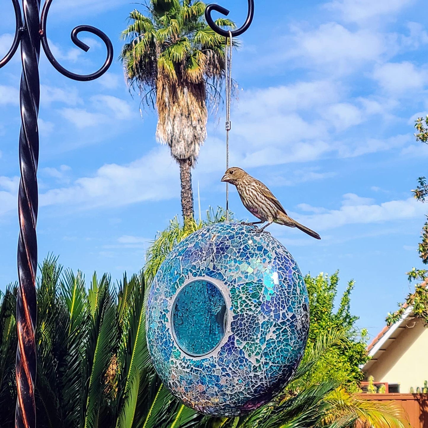 Mosaic Bird Feeder Circle Hanging Birdfeeder for Outdoor Garden Decoration