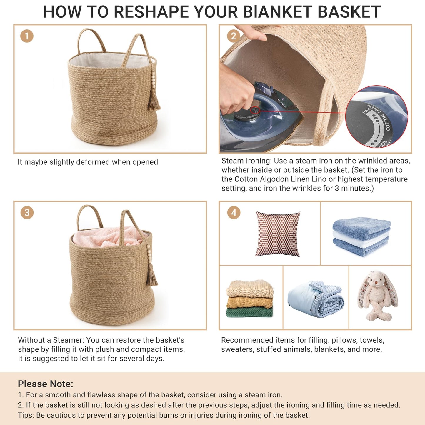 Mkono Woven Storage Basket Decorative Natural Rope Basket Wooden Bead Decoration for Blankets,Toys,Clothes,Shoes,Plant Organizer Bin with Handles Living Room Home Decor, Jute, 16" W × 13.8" L