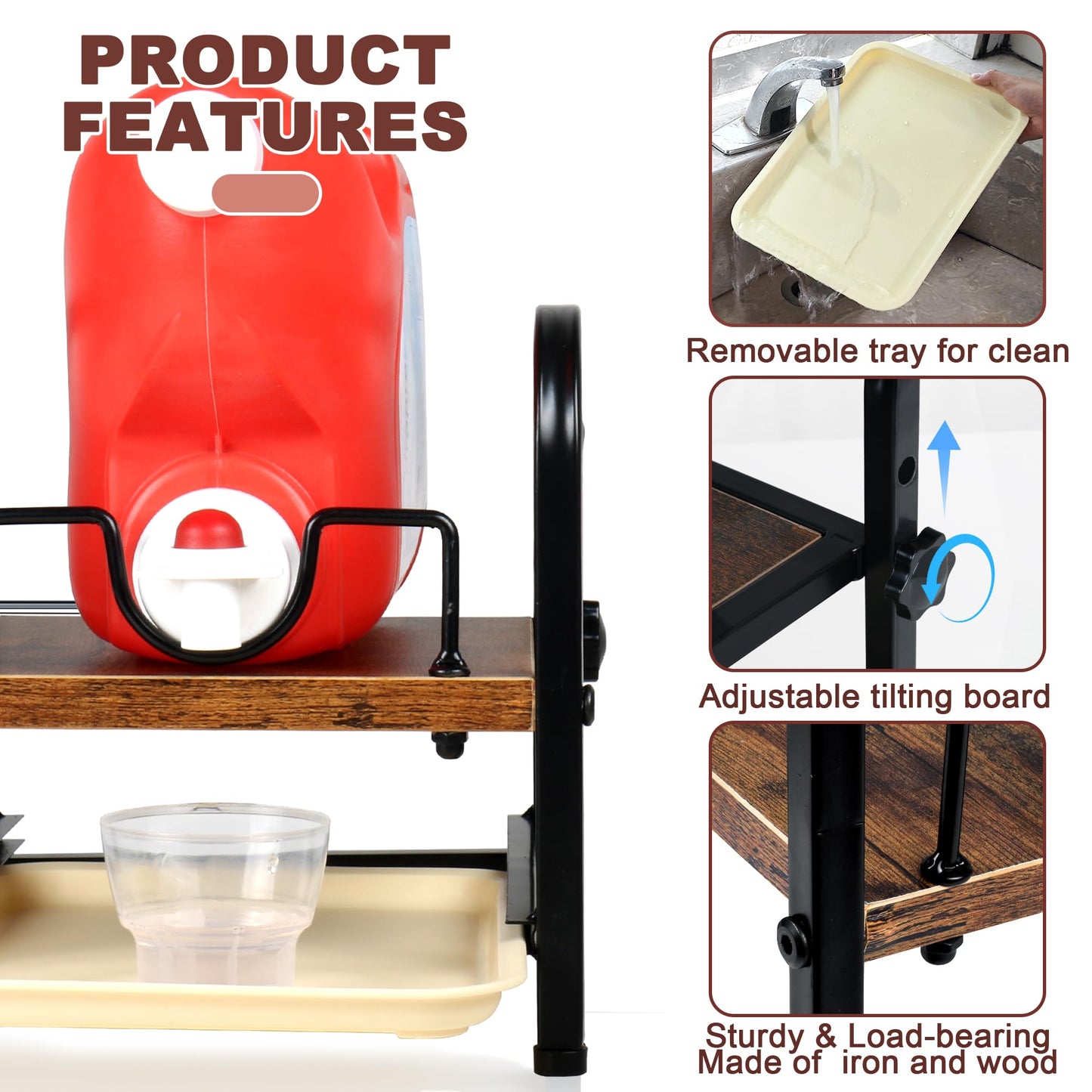 Laundry Detergent Holder & Laundry Detergent Soap Dispenser - Liquid Laundry Detergent Organizer with Drip Tray & Adjustable Tilting Board, for Laundry Room Organization and Storage,Black
