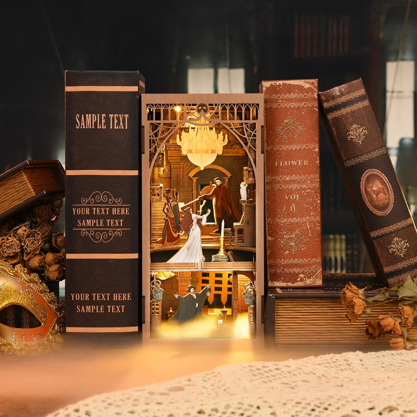 MiniCity Book Nook Kit, Miniature DIY Dollhouse Booknook Kit, 3D Wooden Puzzle Bookend Bookshelf Insert Decor with LED Light for Teens and Adults (Phantom Of The Opera)