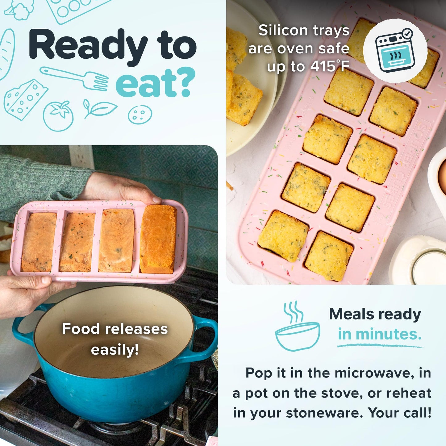 Souper Cubes 1/2 Cup Silicone Freezer Mold, Perfect for Storing Soups, Sauces, Juices, Desserts, Smoothie Prep and More, Half Cup Silicone Freezer Tray - Cotton Candy - 2-Pack