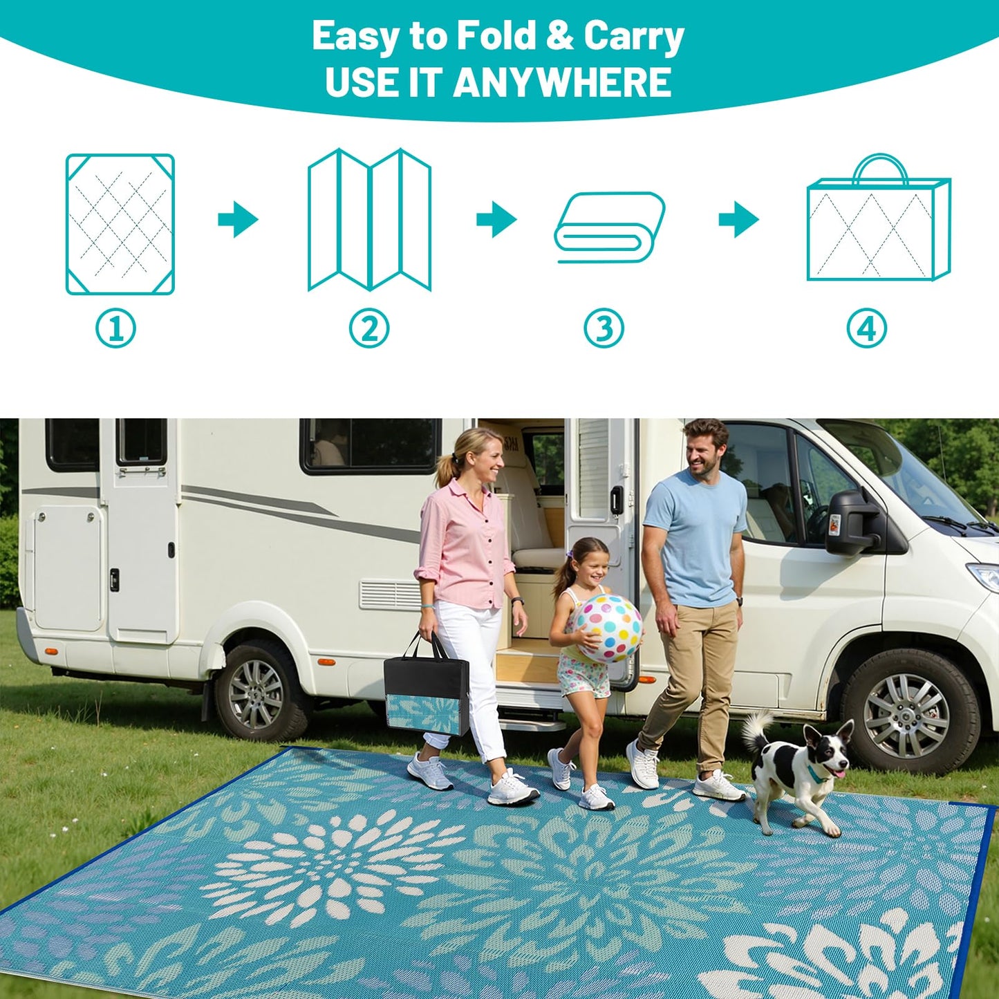 HEBE Outdoor Rug 8x10 ft Reversible Outdoor Area Rug Waterproof Patio Rug Mat Portable RV Camping Rug Modern Abstract Plastic Straw Carpet for Picnic Beach Balcony Pool Deck
