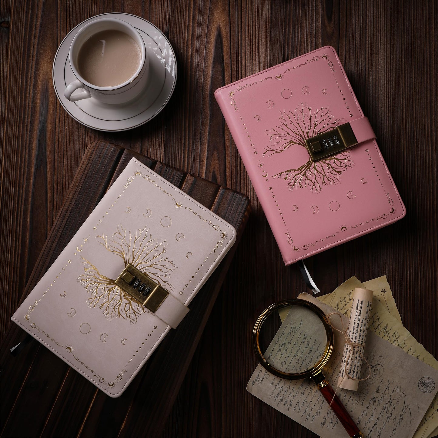 TIEFOSSI Diary with Lock, Tree of Life Vintage Locked Journal for Women Men, A5 Refillable Notebook with Lock, 224 Numbered Pages