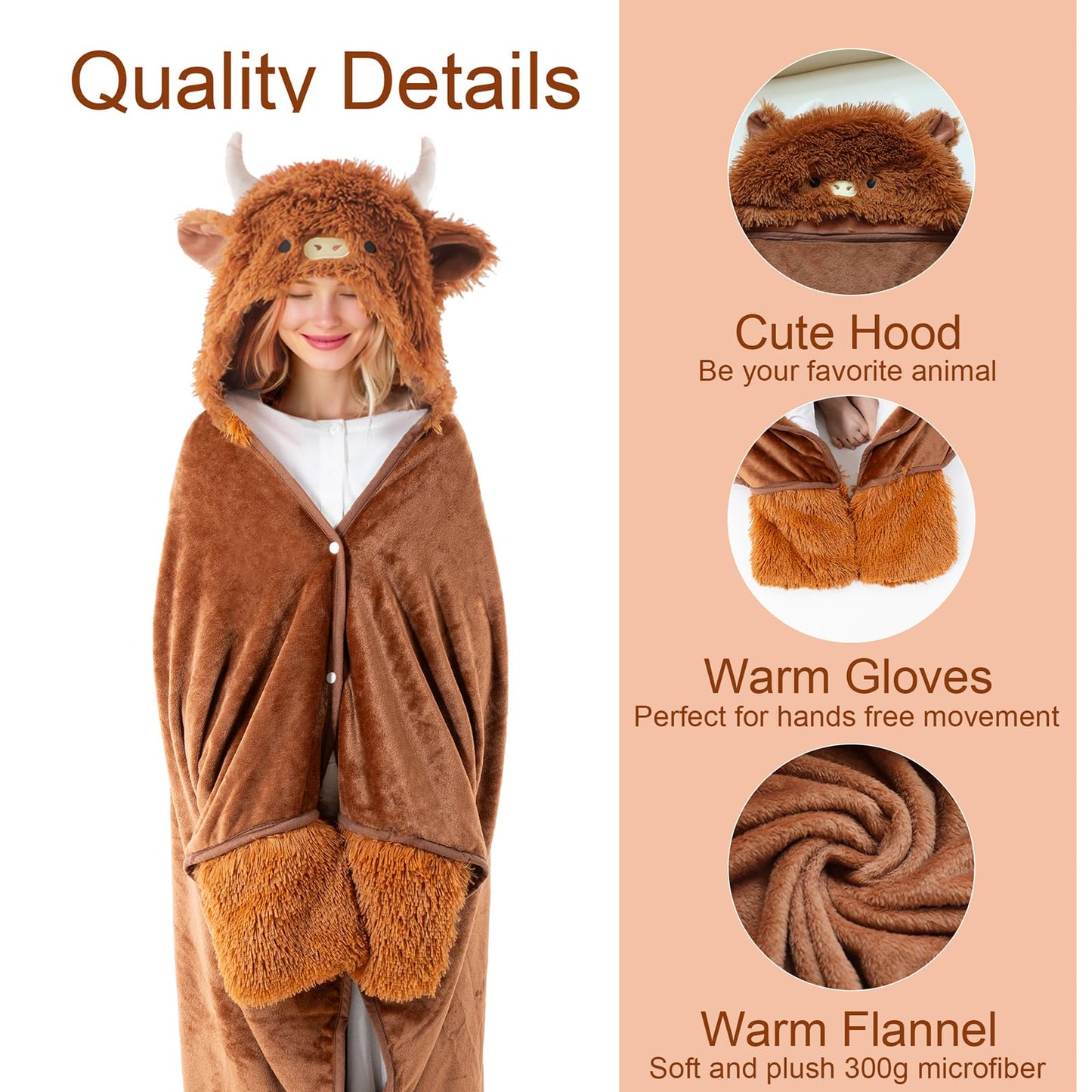TOYSYM Highland Cow Hoodie Wearable Blanket Fluffy Highland Cattle Blankets 50 X 60" 860g Comfy Fuzzy Hooded Throw Blanket Christmas Birthday Gifts for Women 30S Mom Girlfriend Teen Girl Gifts