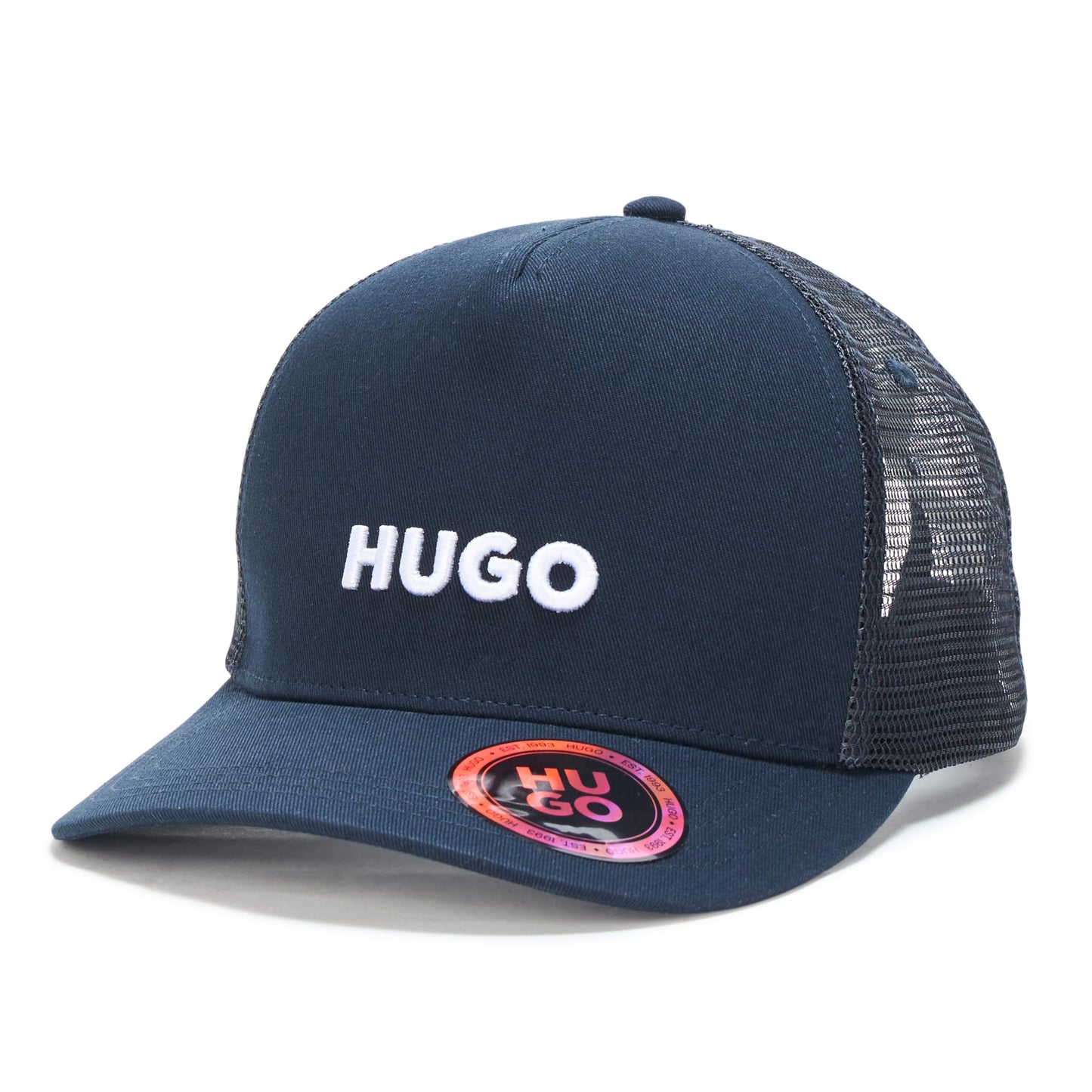 HUGO Men's Small Logo Trucker Hat, Blue Marine, One Size