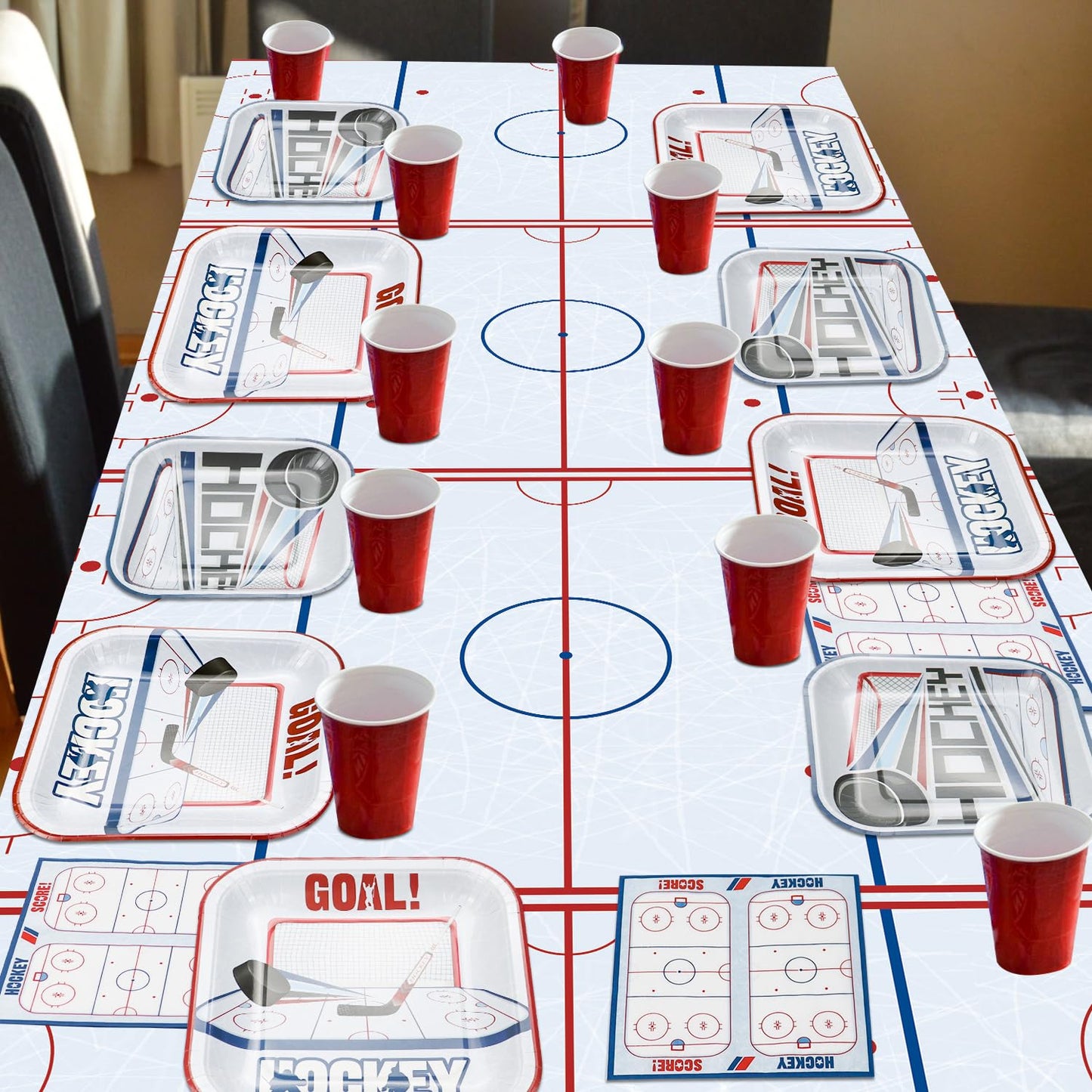 Hockey Birthday Decorations - Ice Hockey Tableware Pack, Disposable Hockey Theme Plates, Napkins, Tablecloth for Kids Fans Sports Hockey Birthday Party Supplies, Serve 40