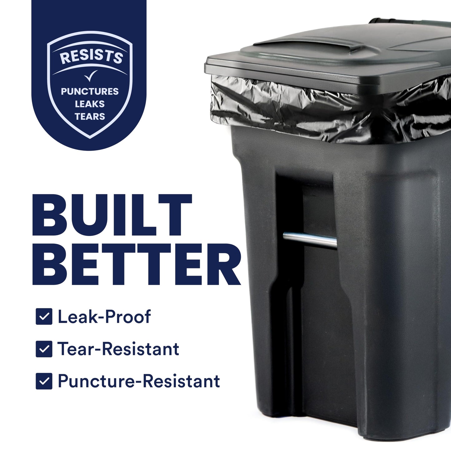 Plasticplace 65 Gallon Trash Bags │ 2.7 Mil │ Black Heavy Duty Garbage Can Liners │ 50” x 48” (25 Count)