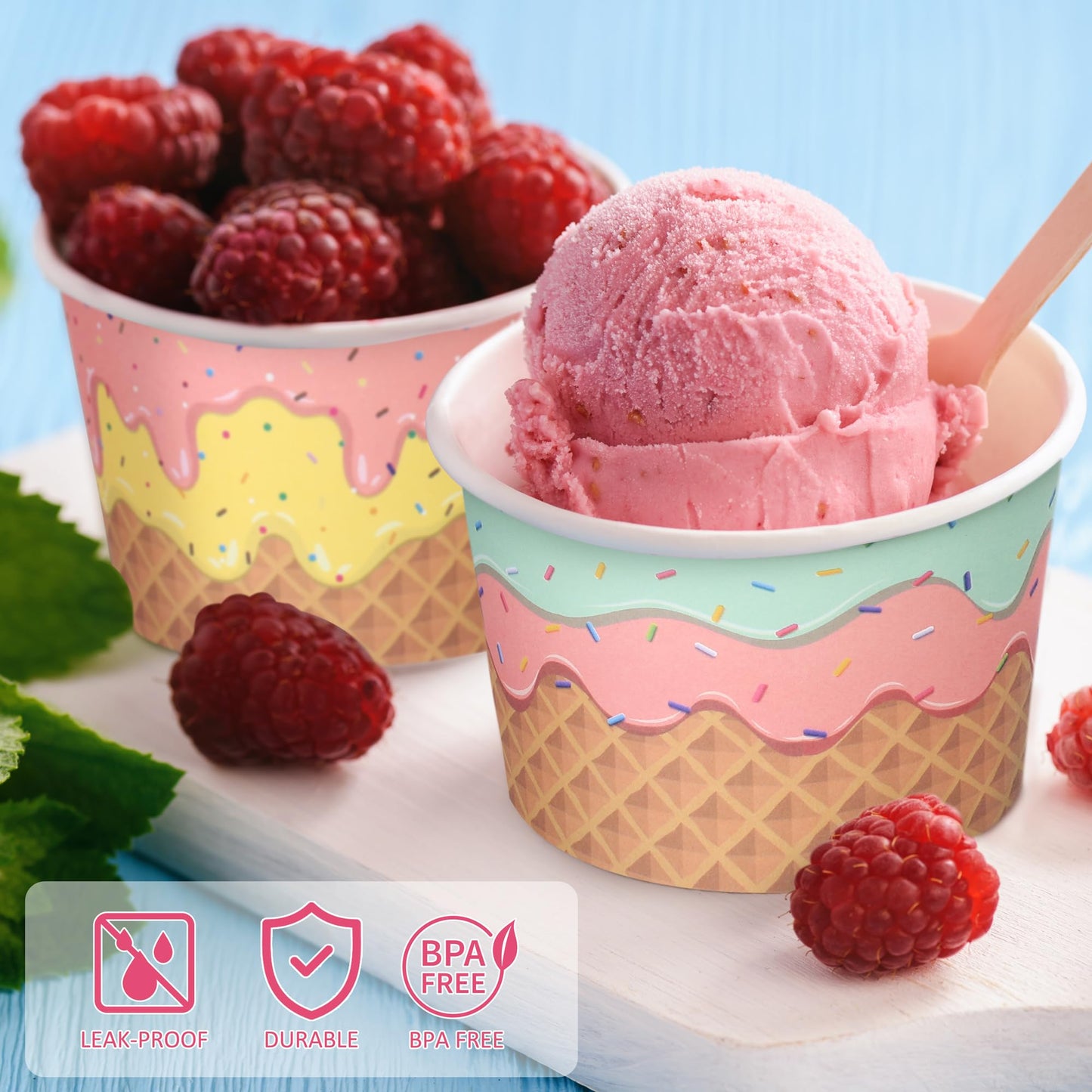 Kochorie 120 Pieces Paper Ice Cream Cups 8 Ounces Disposable Dessert Bowls Ice Cream Containers Sundae Bowls Party Supplies Treat Cups for Hot and Cold Sundae Soup Frozen Yogurt, 6 Designs