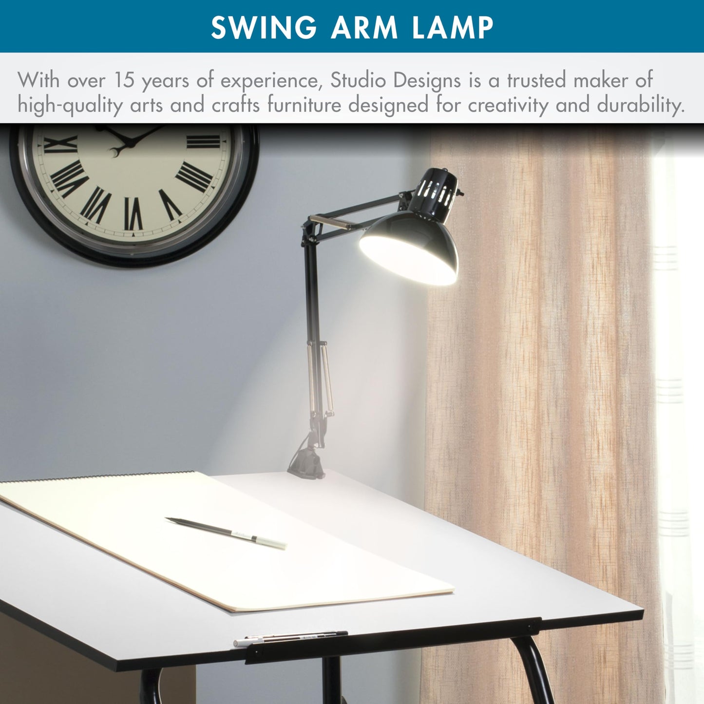 Studio Designs 12022 Swing Arm Lamp with 13-Watt CFL Bulb, Black