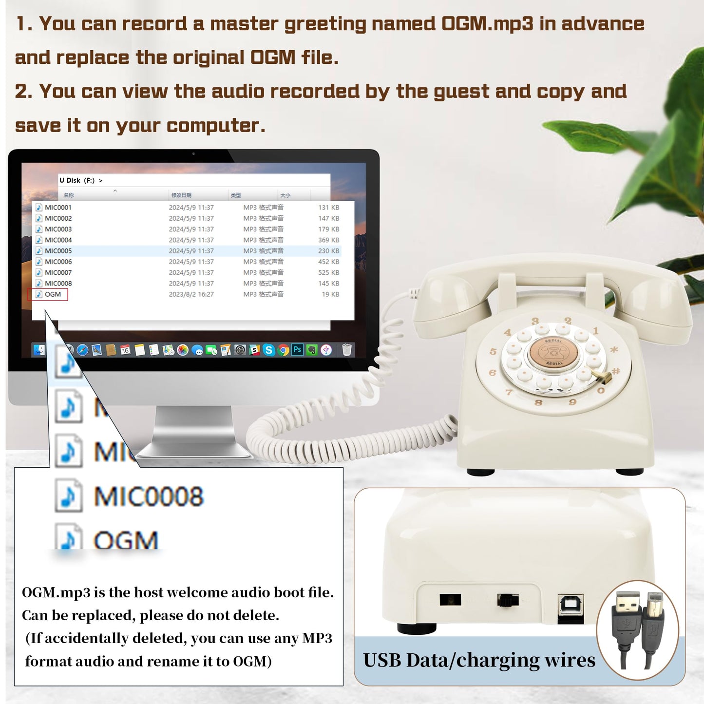 FiayaCom Audio Guest Book Wedding Phone, Preserve Your Special Occasions, Customized Audio Messages, Like Leaving A Voicemail Message, for Wedding, Party, Confession (Fresh-White)