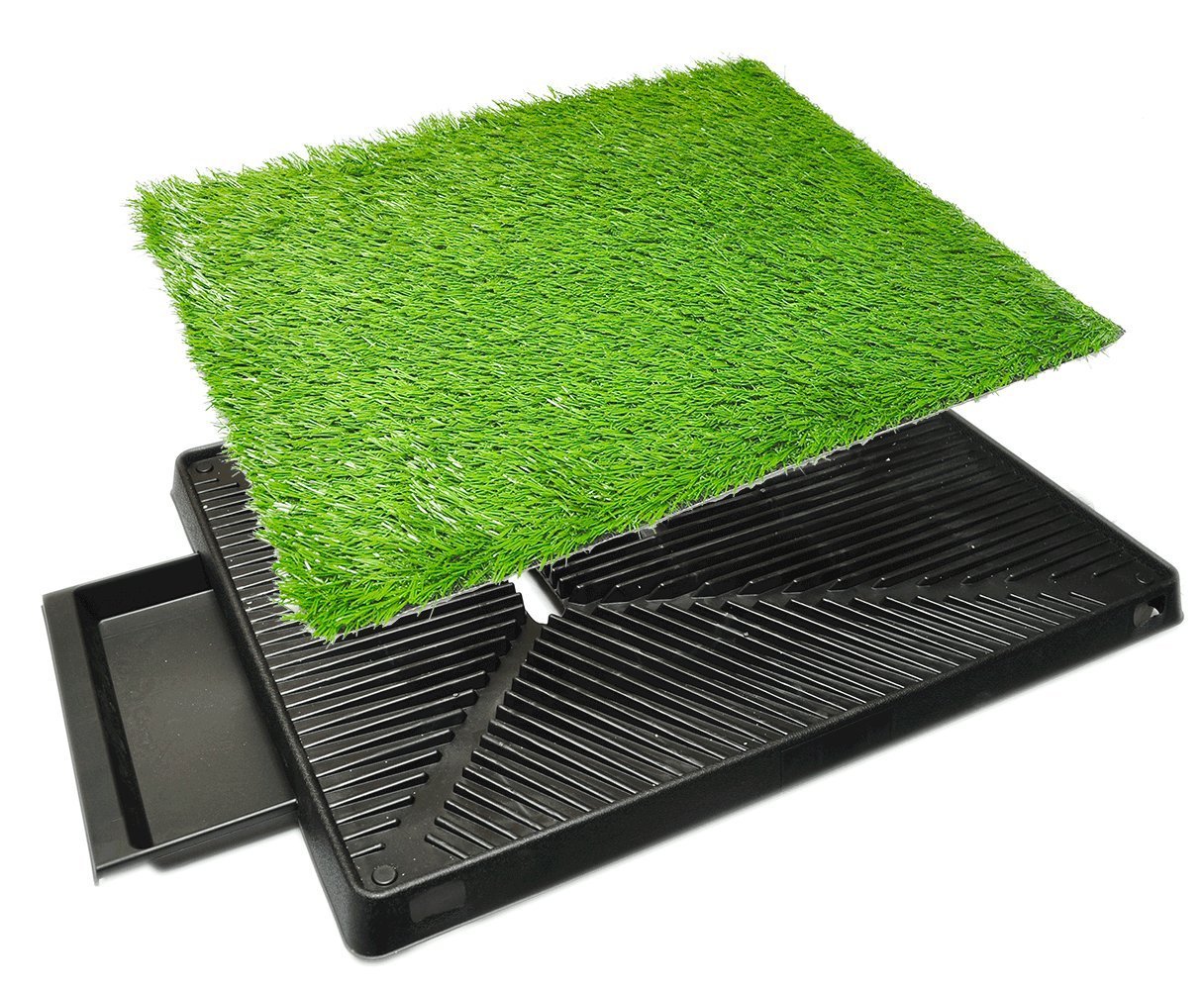 Downtown Pet Supply Dog Pee Potty Pad, Bathroom Tinkle Artificial Grass Turf, Portable Potty Trainer (20 x 25 Inch with Drawer)