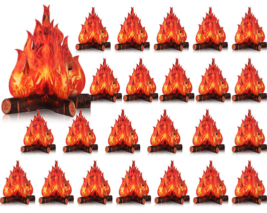 Boao 24 Set Fake Fire Campfire Camping Decoration Thanksgiving 3D Cardboard Centerpiece Artificial Flames Campfire Centerpiece Artificial Fire for Christmas Party Decorations(Red Orange)
