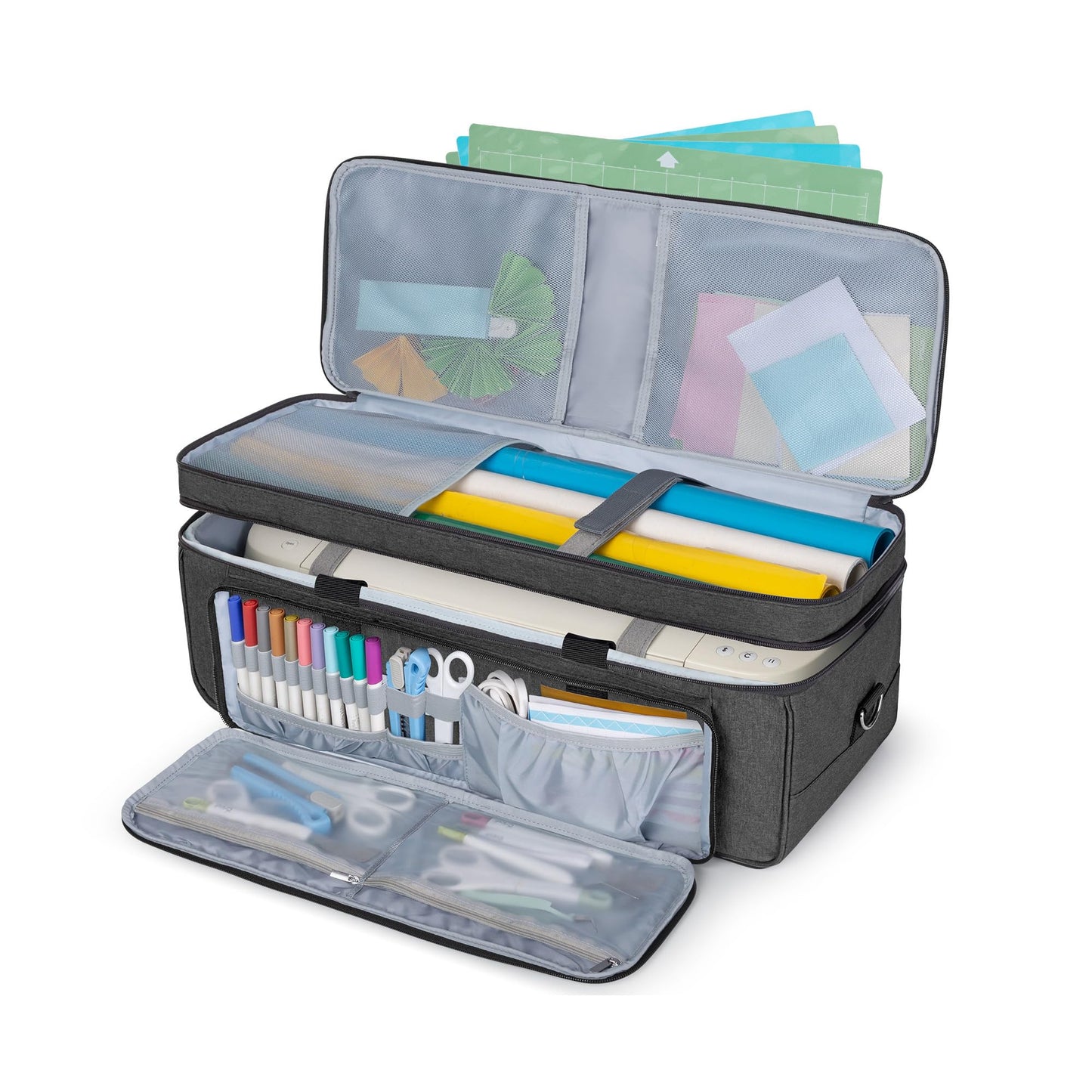 Luxja Double-Layer Carrying Case with Cutting Mat Pocket Compatible with Cricut Maker 4, Maker 3, Explore 4, Explore 3, Explore Air 2, Multiple Storage Bag for Cricut Accessories and Supplies, Black