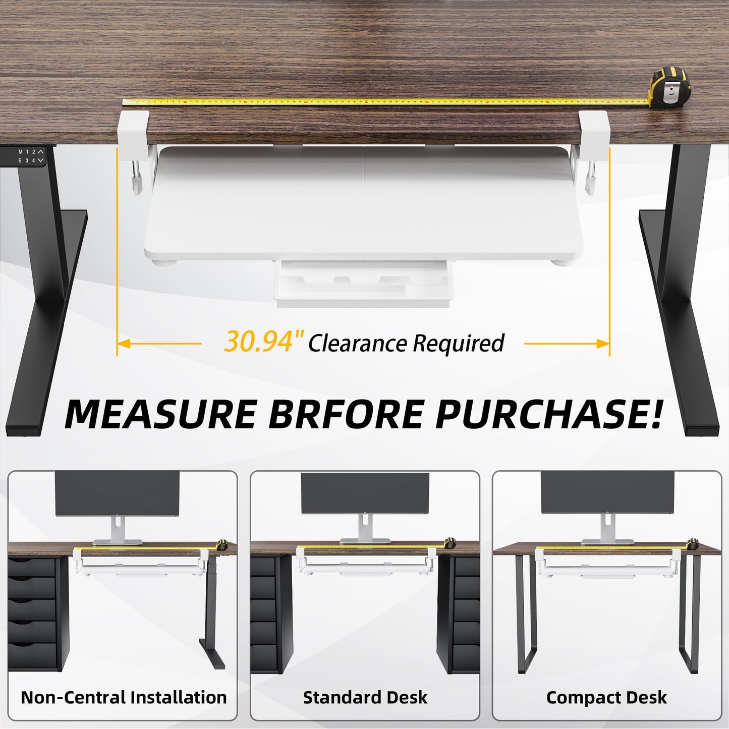 ETHU Keyboard Tray, 26.77" X 11.81" Large Size Keyboard Tray Under Desk with C Clamp-on Mount Easy to Install, Computer Keyboard Stand for Home and Office Wood