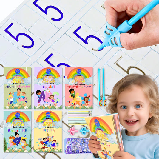 Magic Handwriting Practice Copybook, Large Grooved Handwriting Practice for Kids 3-8, Toddler Writing Practice Math Calligraphy, Letter Tracing for Kindergarten Preschool, 24x16cm