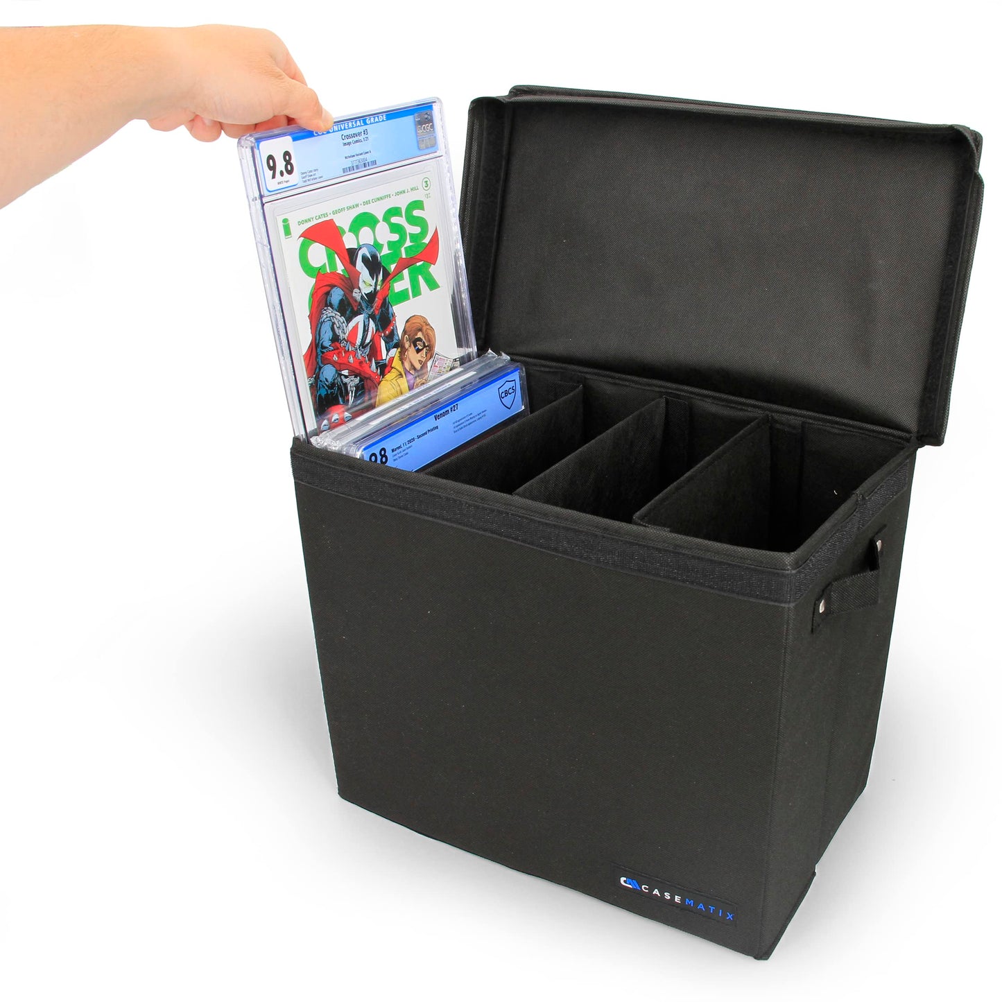 CASEMATIX Graded Comic Book Storage Case Fits up to 28 CGC Graded Comics Lightweight Comic Book Storage Bin with 3 Removable Dividers for Slabbed Comics Protective Collector Display Carry Case Box