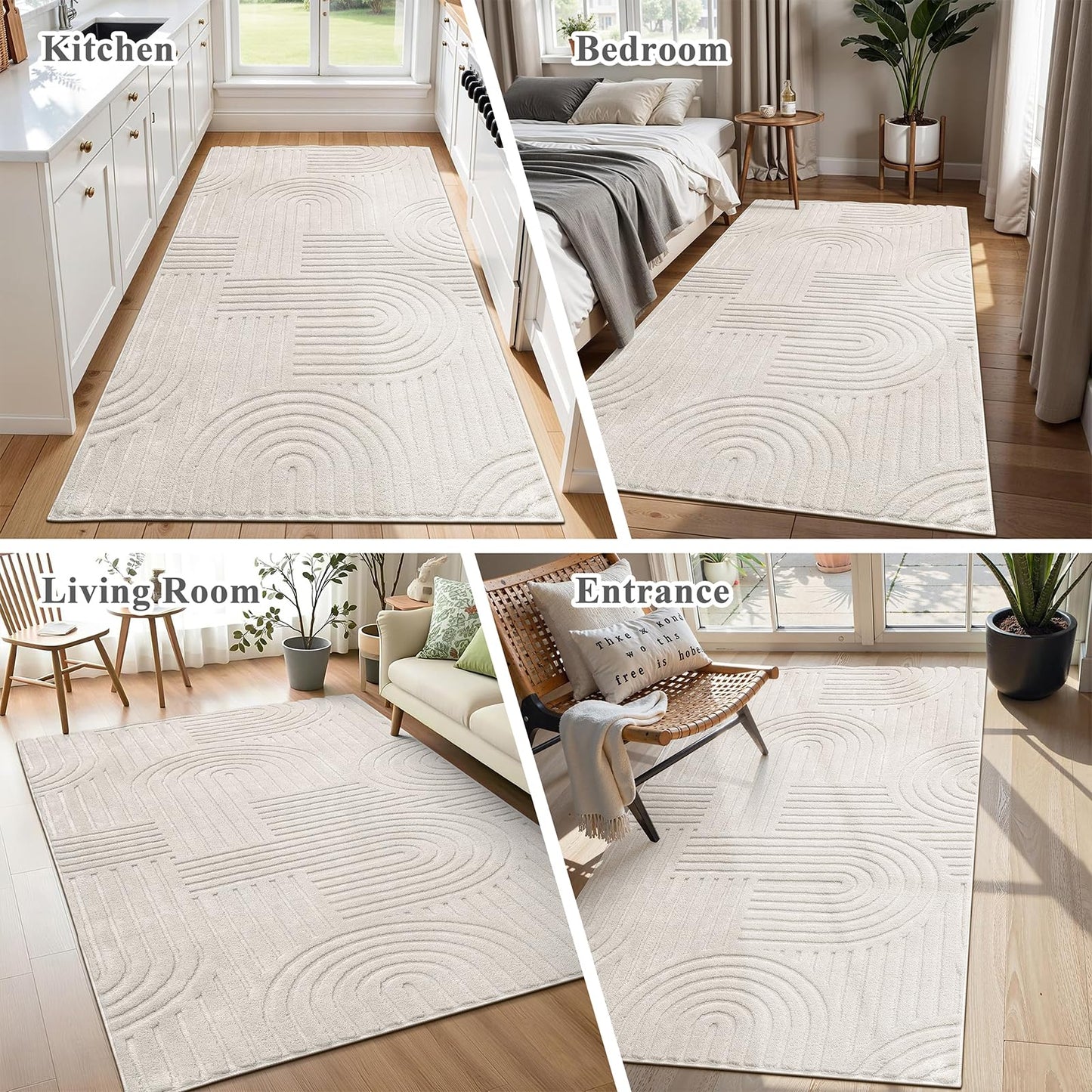 HEBE Area Runner Rugs 3 x 10 for Living Room, Non Slip Machine Washable Rug for Hallway Kitchen, Soft Fluffy Geometric Rug for Bedroom Dining Room Home Office