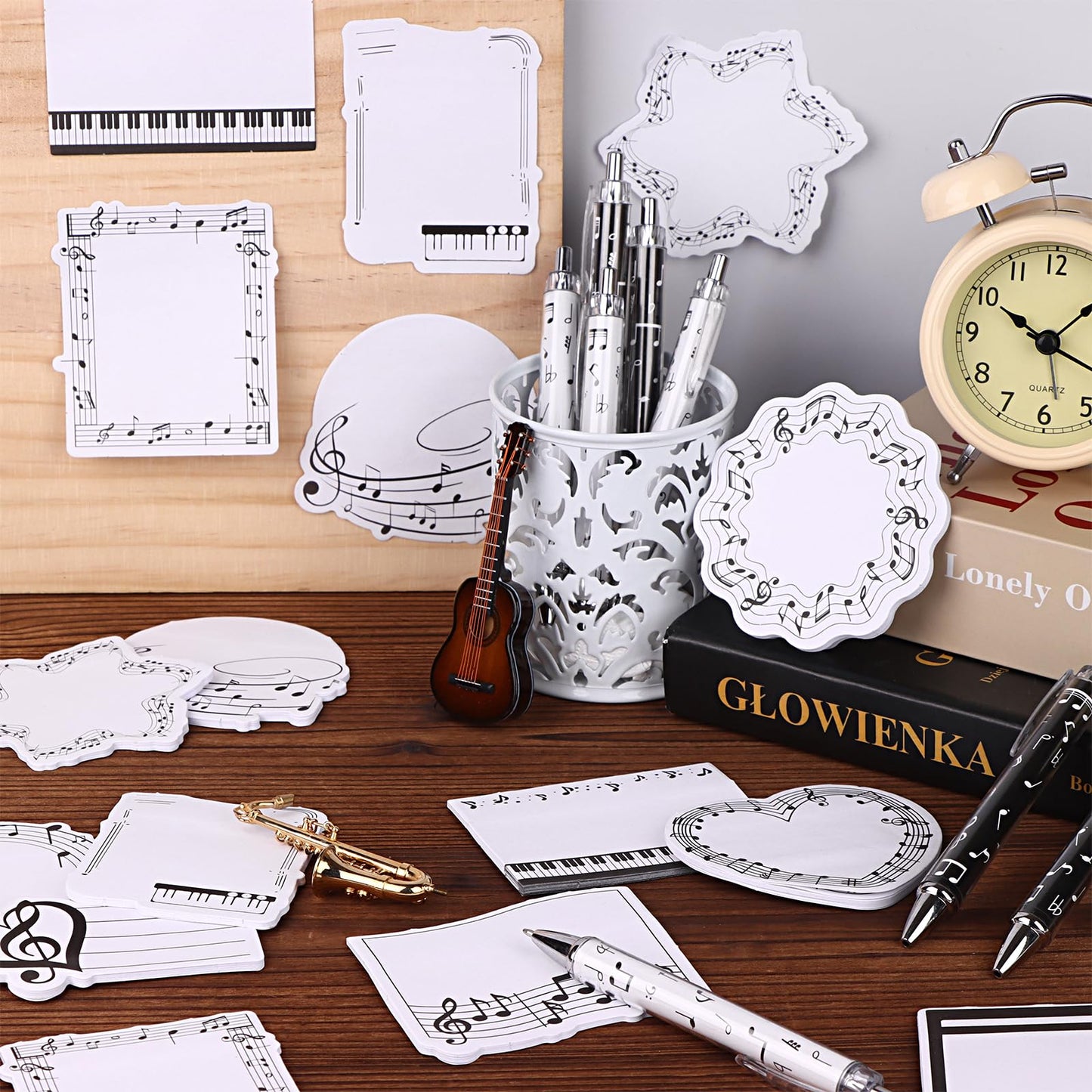 LIUBUJINGYING 48 Pcs Music Sticky Notes Music Themed Sticky Note Pads with Musical Note Ballpoint Pens Musical Note Message Reminder Writing Memo Page for Piano Teacher Appreciation Gift Office