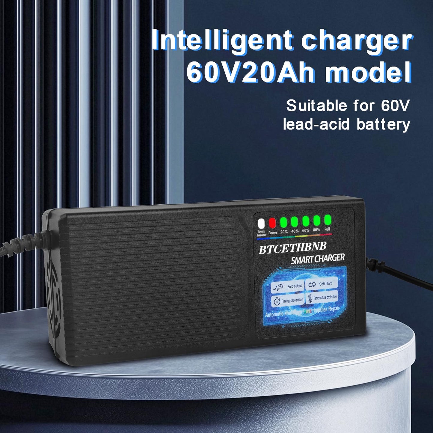 BTCETHBNB 60V20AH Lead Acid Battery Charger Input AC110V-220V Auto Shut Off 3 Holes Plug