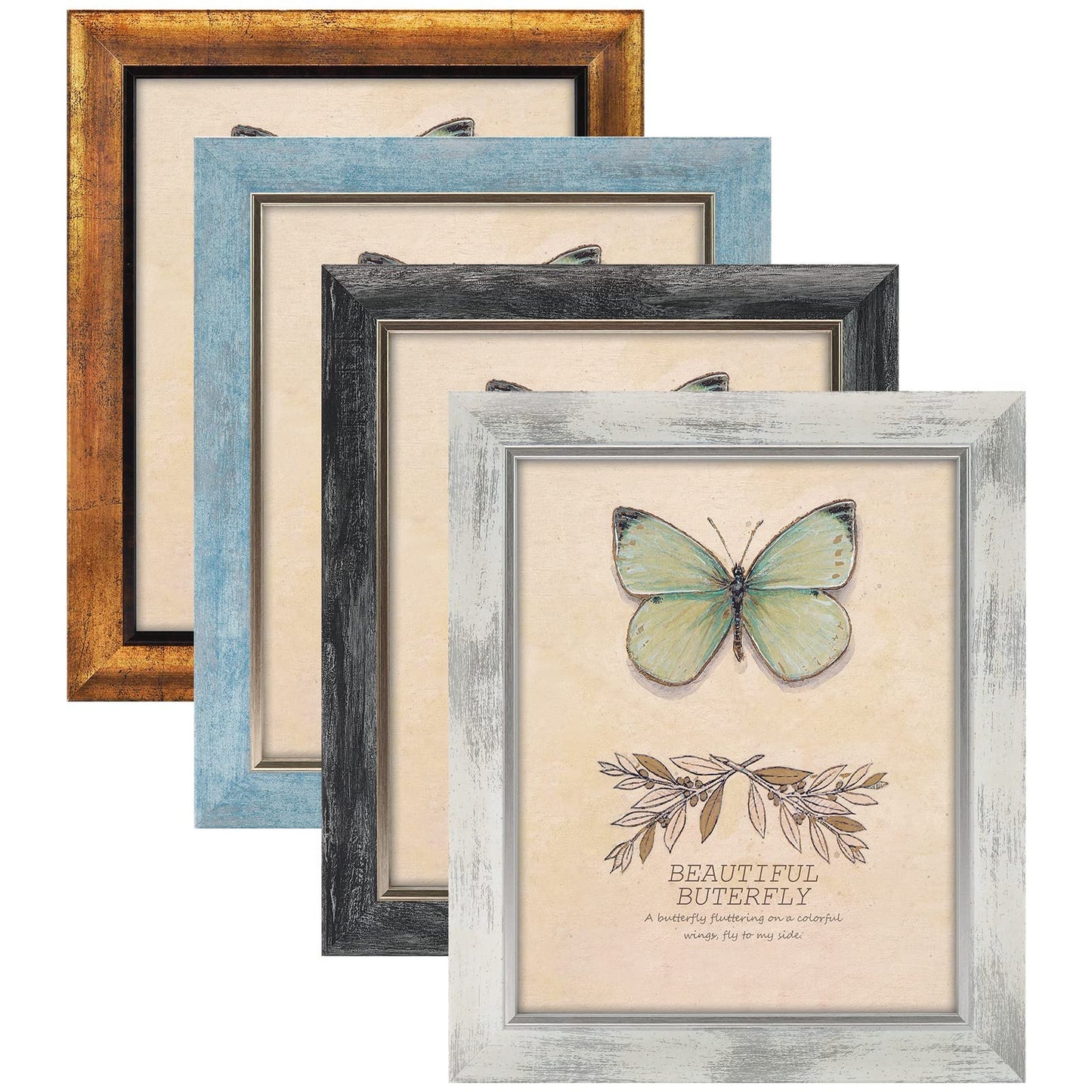 8x10 Picture Frames Set of 4 Rustic Retro Photo Frame with HD plastic cover for Wall Mount and Tabletop Display Family Friends Wedding Gift