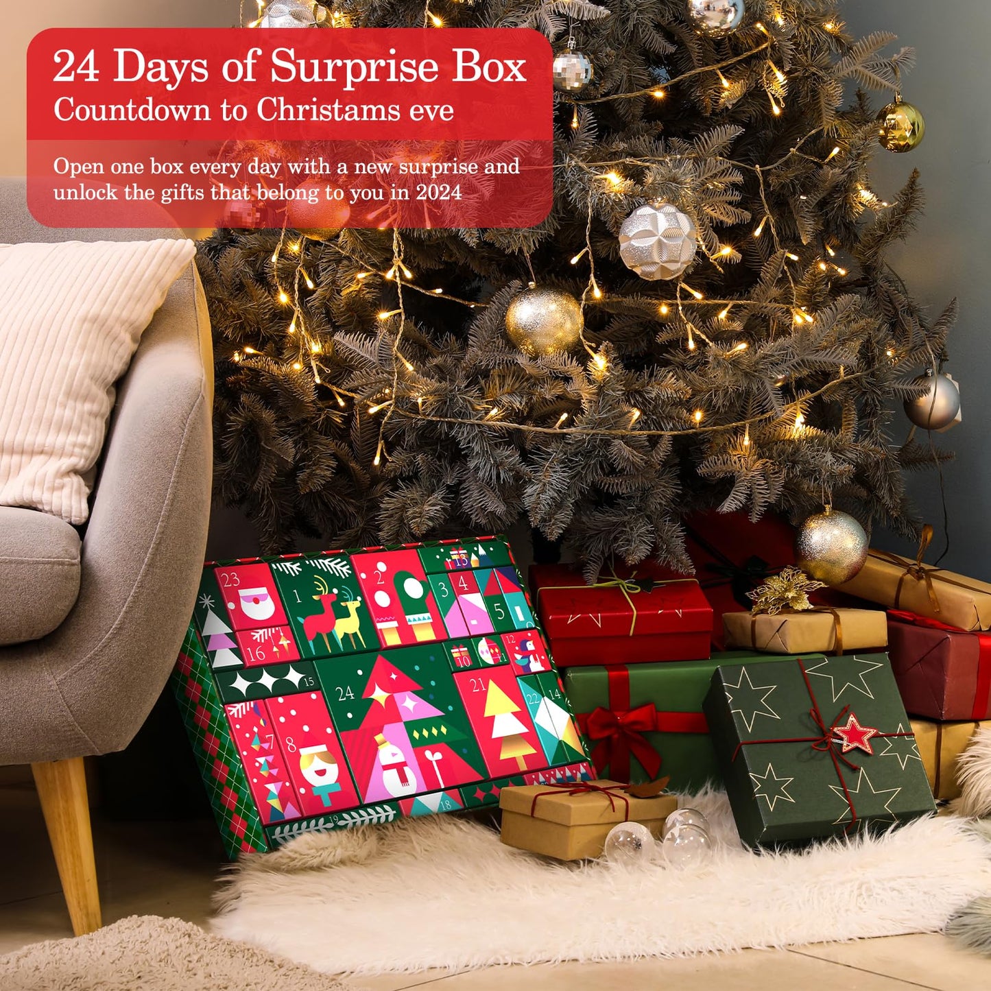 Christmas Advent Calendar 2024 For Adult Women, Christmas 24 Pieces Beauty Fashion and Jewelry Bath Sets Countdown Gifts, Christmas Surprise Gift Baskets for Women, Mom, Wife, Sister, Colleague, Adult