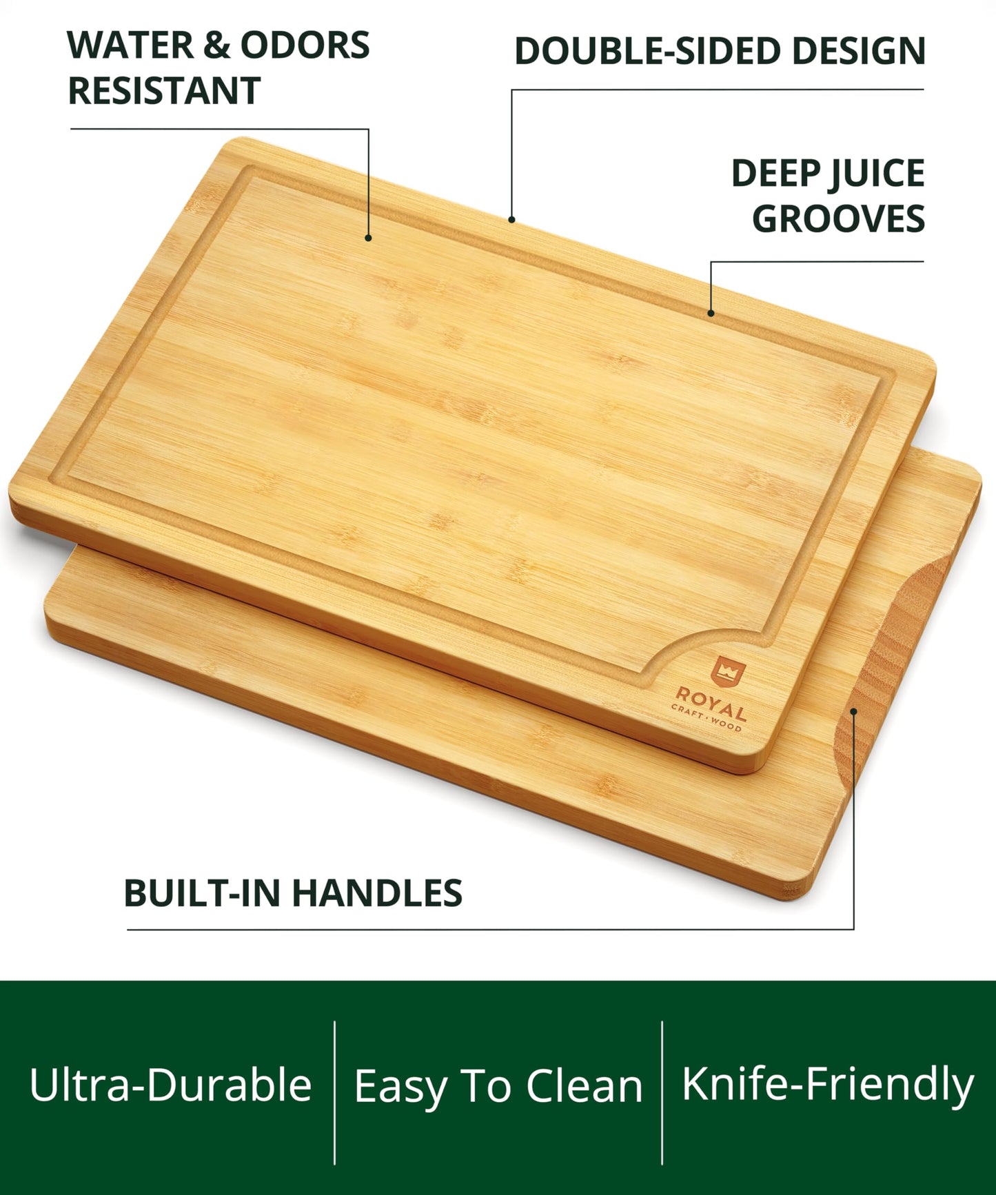 Large Wood Cutting Board Set for Kitchen - Luxury Bamboo Cutting Boards for Bread, Cheese, Fruits, Vegetables - Sturdy Chopping Boards & Butcher Block - Perfect Serving Tray and Charcuterie Boards