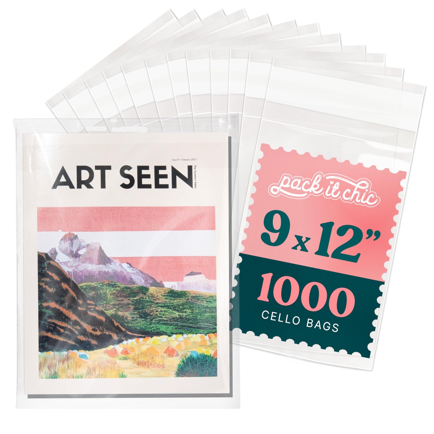 Pack It Chic - 9” X 12” Self-Sealing Cellophane Bags (1000 Pack) - Resealable Adhesive Clear Bags for Gifts, 9X12 Photos, Prints, Envelopes, Letter Sized Documents